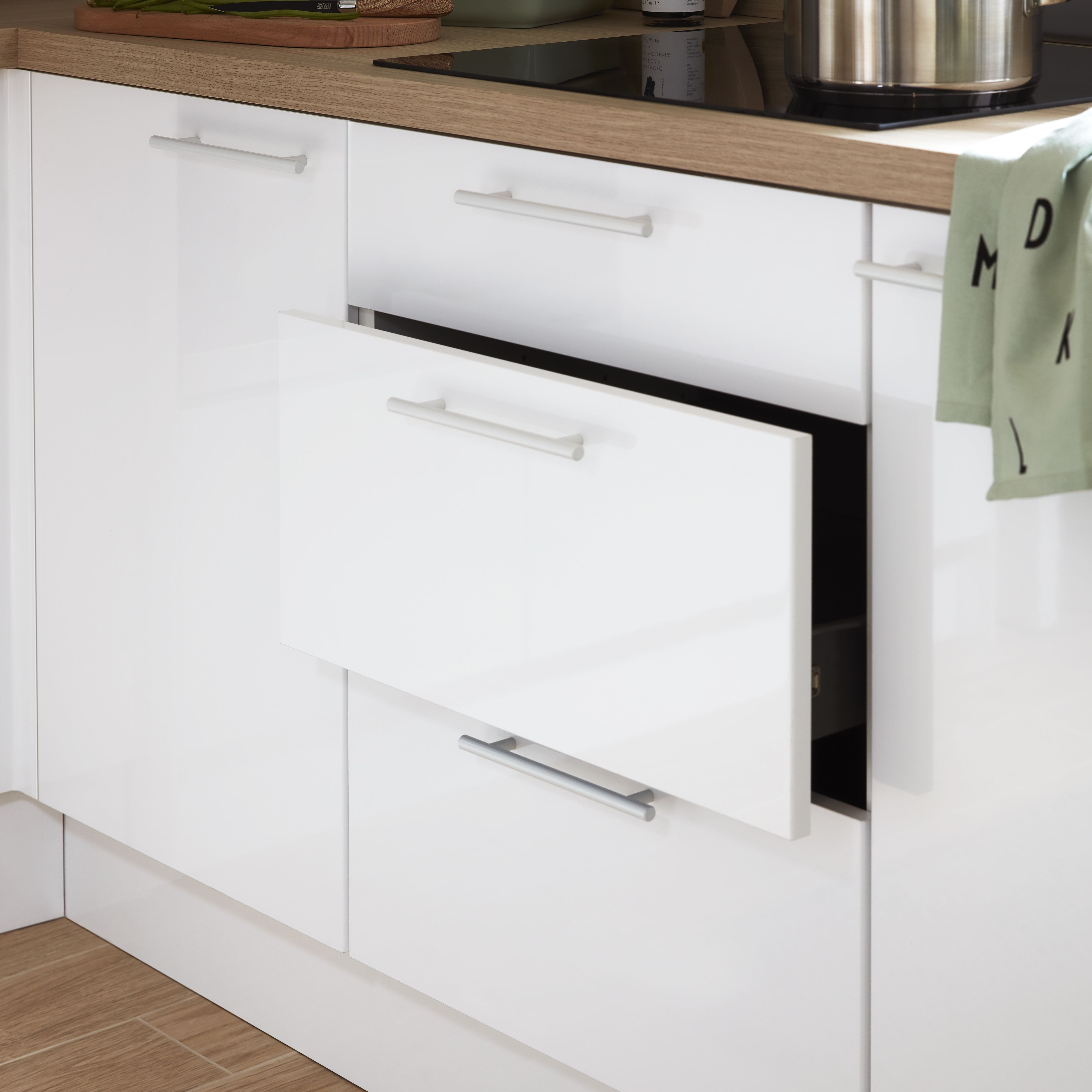 GoodHome Stevia Gloss white slab Cabinet, drawer & door set, (L)60cm