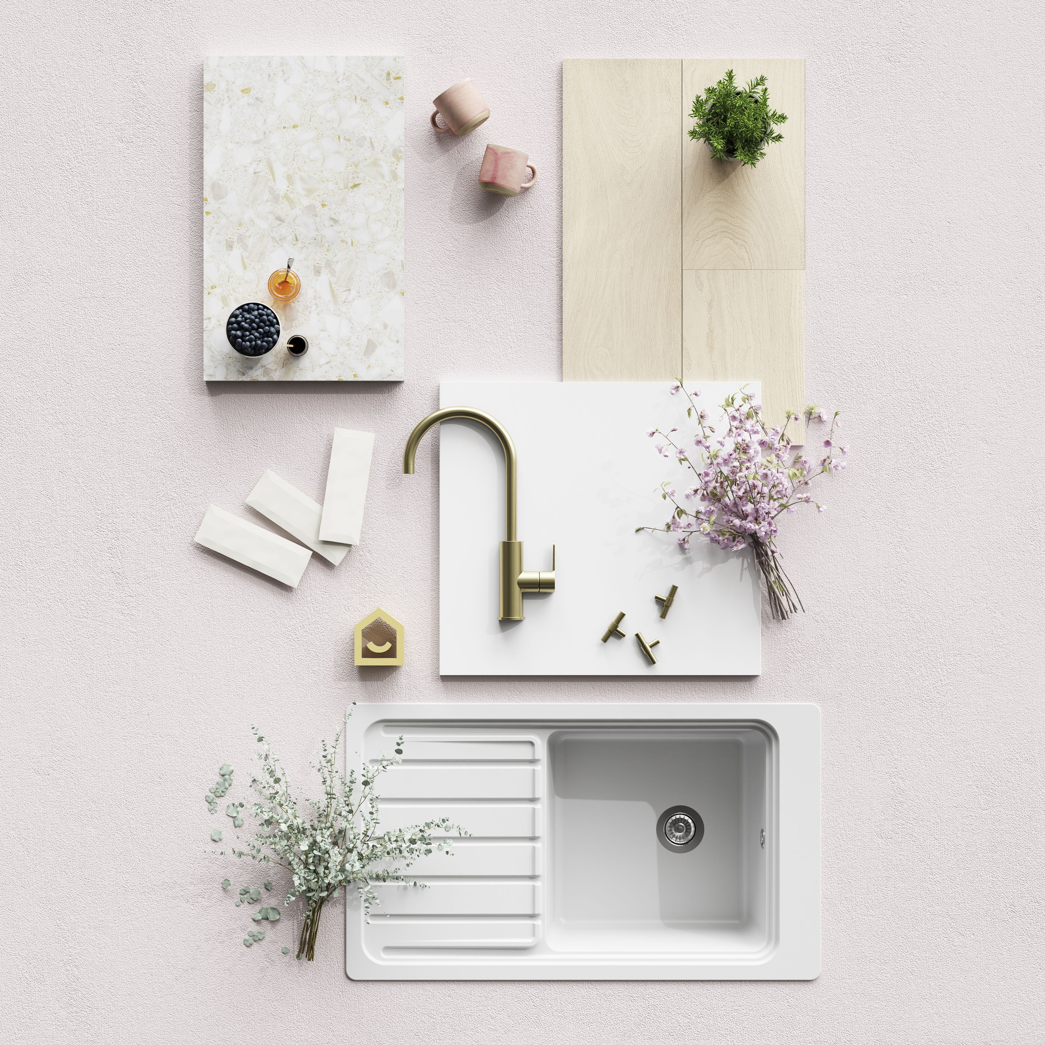 GoodHome Stevia Gloss white slab Drawer front (W)800mm, Pack of 3