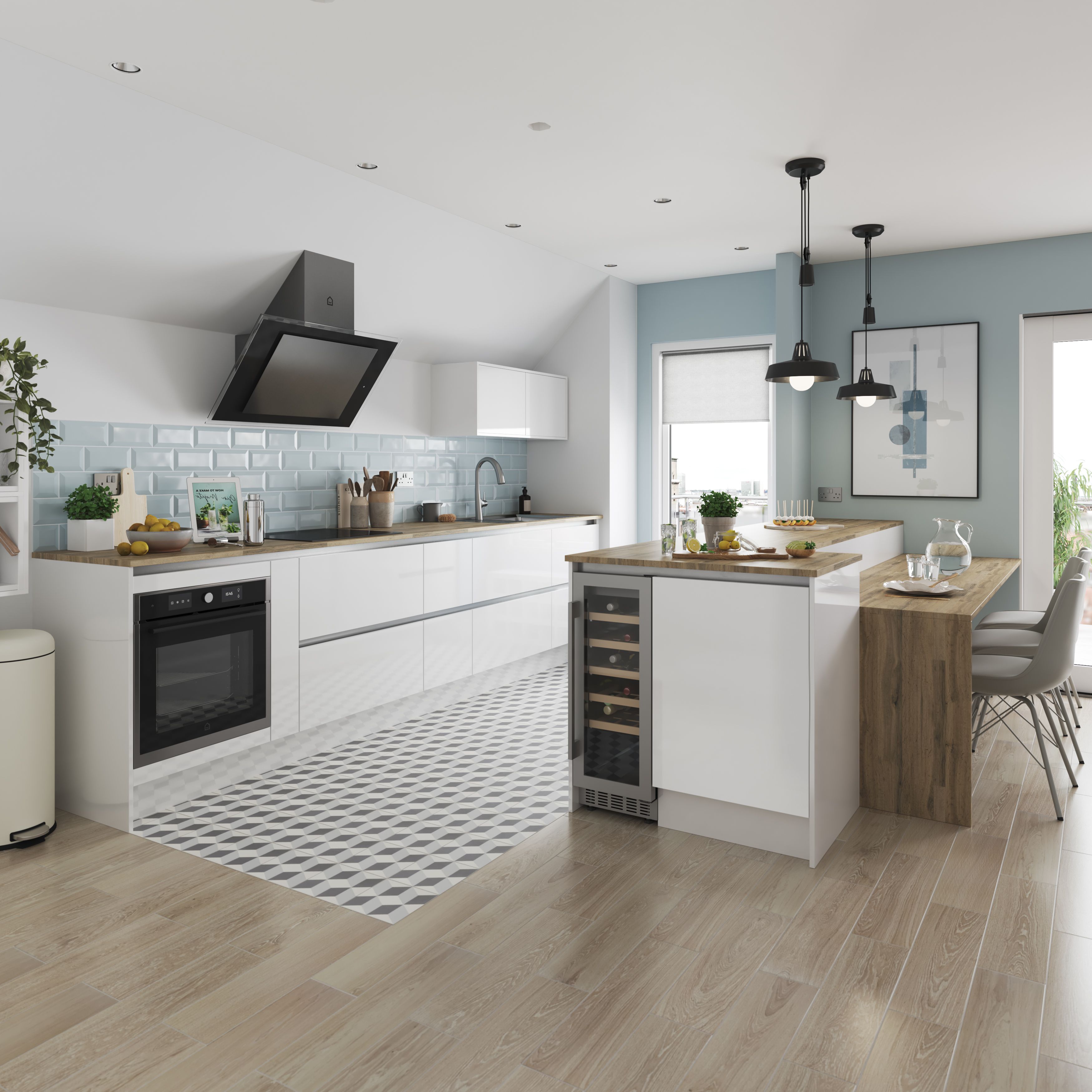 GoodHome Stevia Gloss white slab Drawerline Cabinet door, (W)300mm (H)715mm (T)18mm