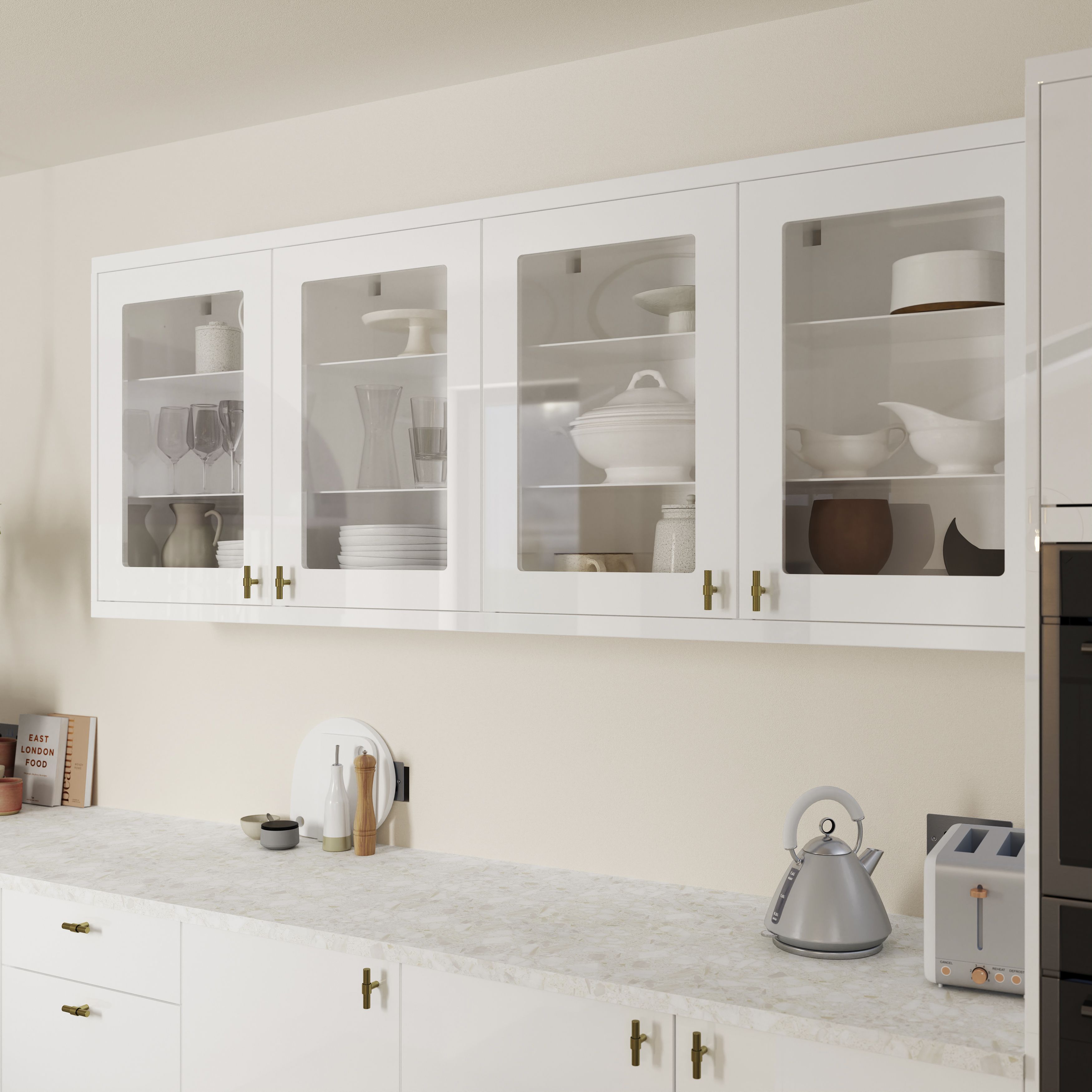 GoodHome Stevia Gloss white slab Tall glazed Cabinet door (W)500mm (H)895mm (T)18mm