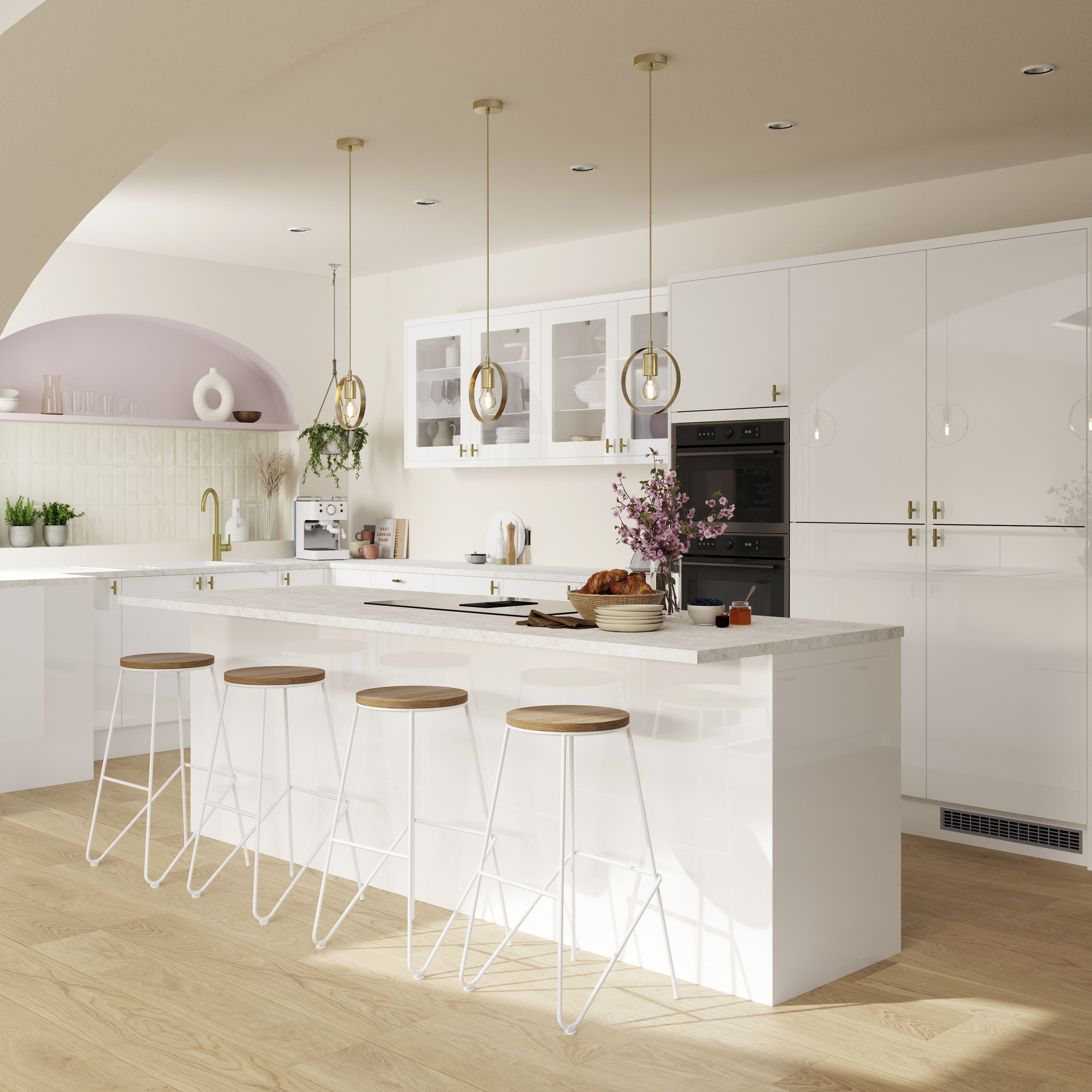 GoodHome Stevia Innovo handleless gloss white slab Drawer front, bridging door & bi fold door, (W)800mm (H)340mm (T)18mm