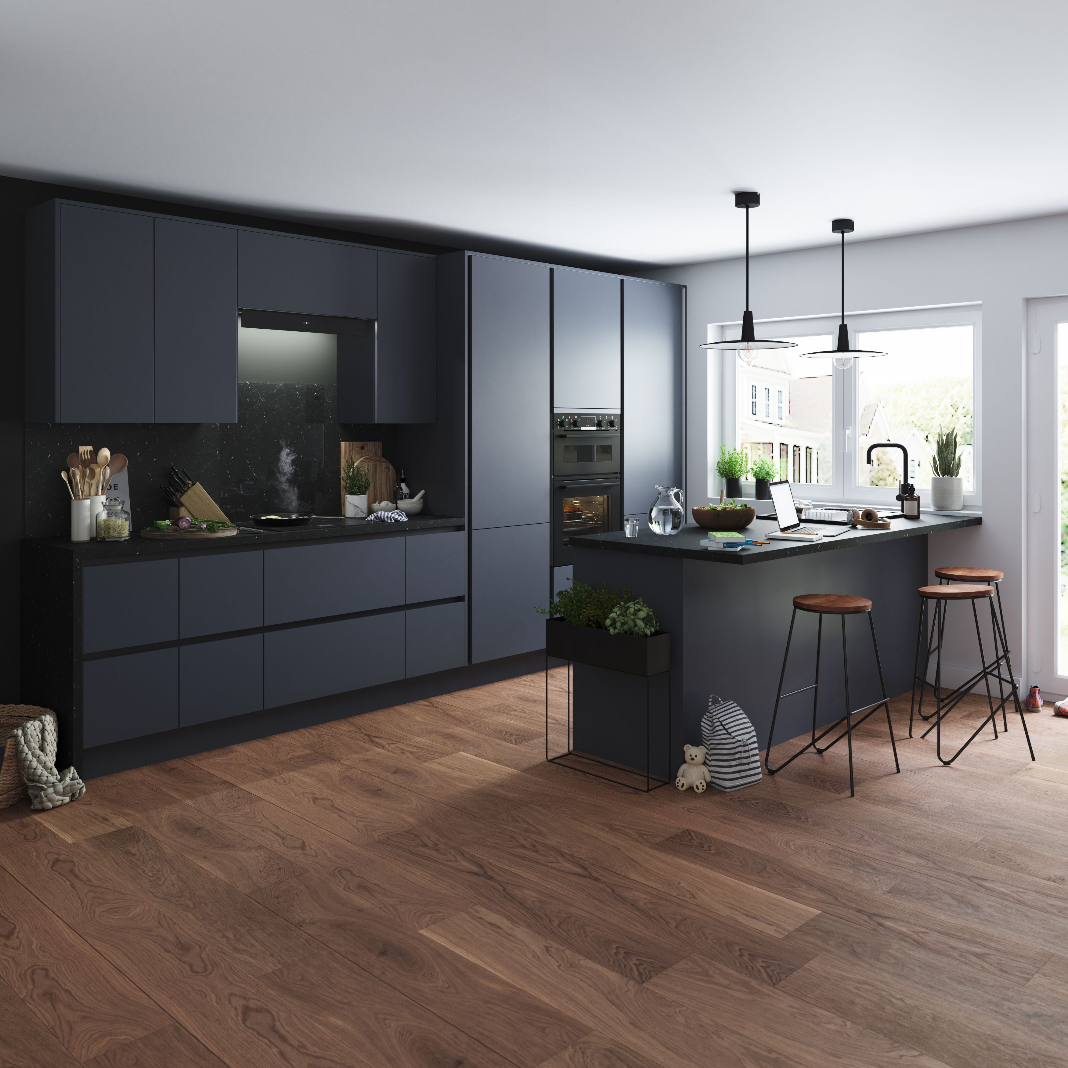 GoodHome Stevia Innovo handleless matt blue slab Drawer front, bridging door & bi fold door, (W)500mm (H)340mm (T)18mm