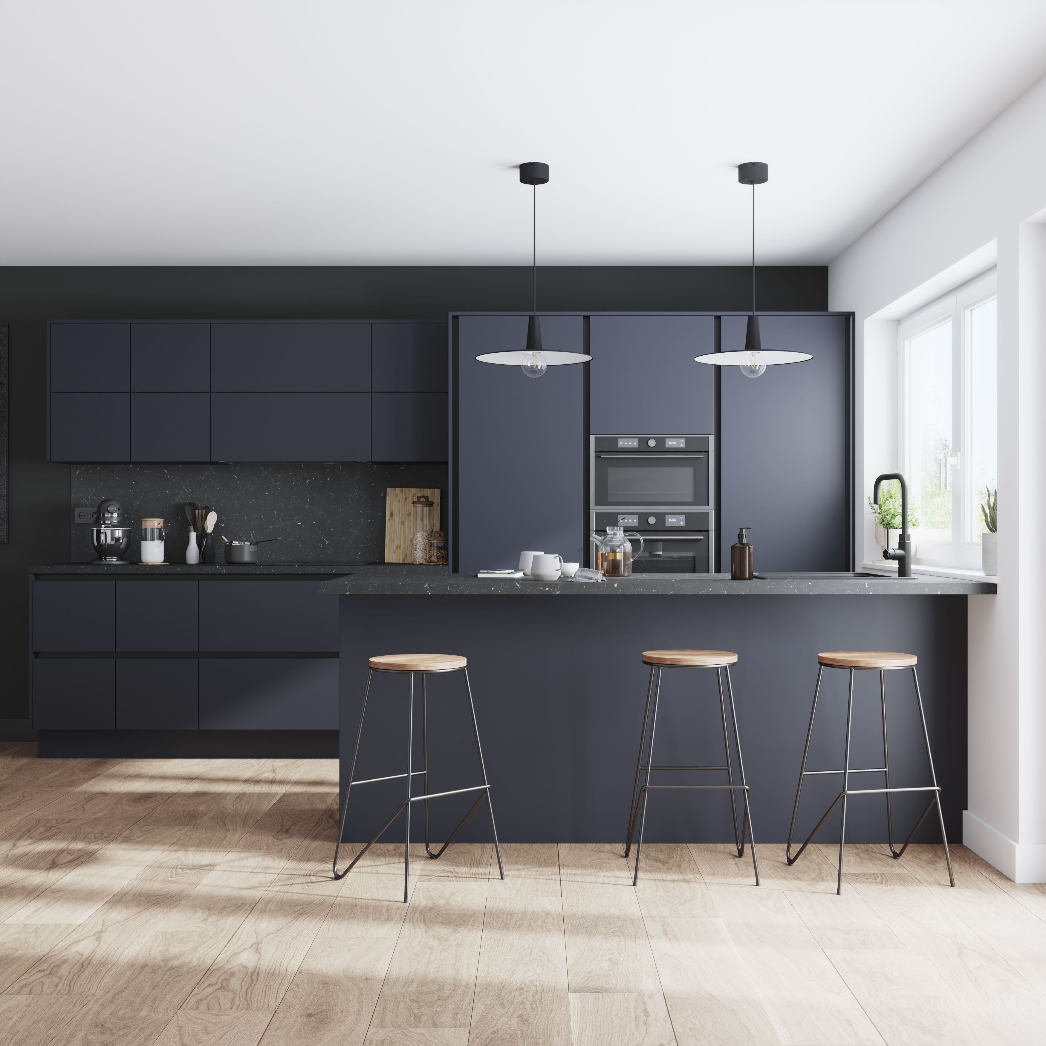 GoodHome Stevia Innovo handleless matt blue slab Drawer front, bridging door & bi fold door, (W)500mm (H)340mm (T)18mm
