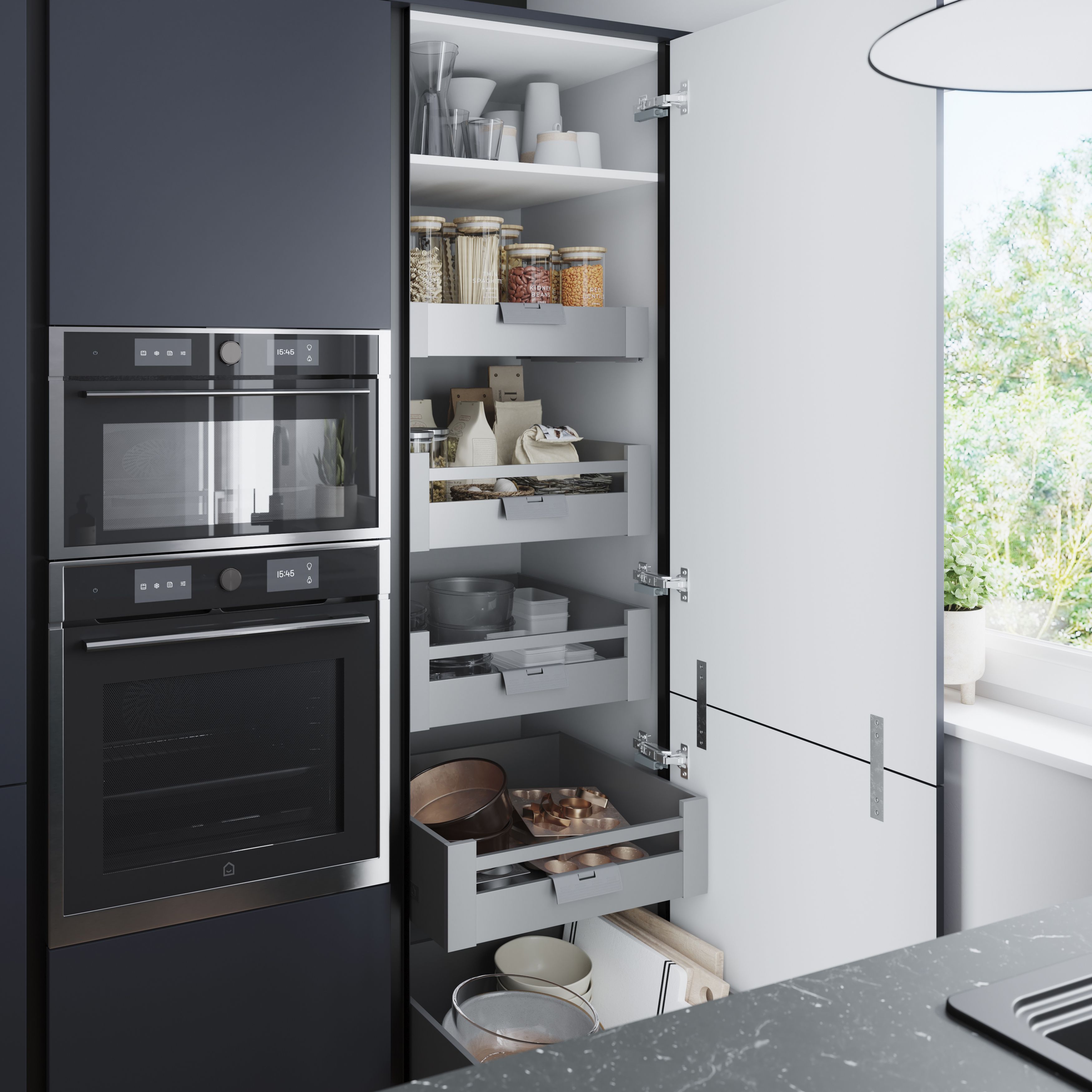 GoodHome Stevia Innovo handleless matt blue slab Drawer front, bridging door & bi fold door, (W)500mm (H)340mm (T)18mm
