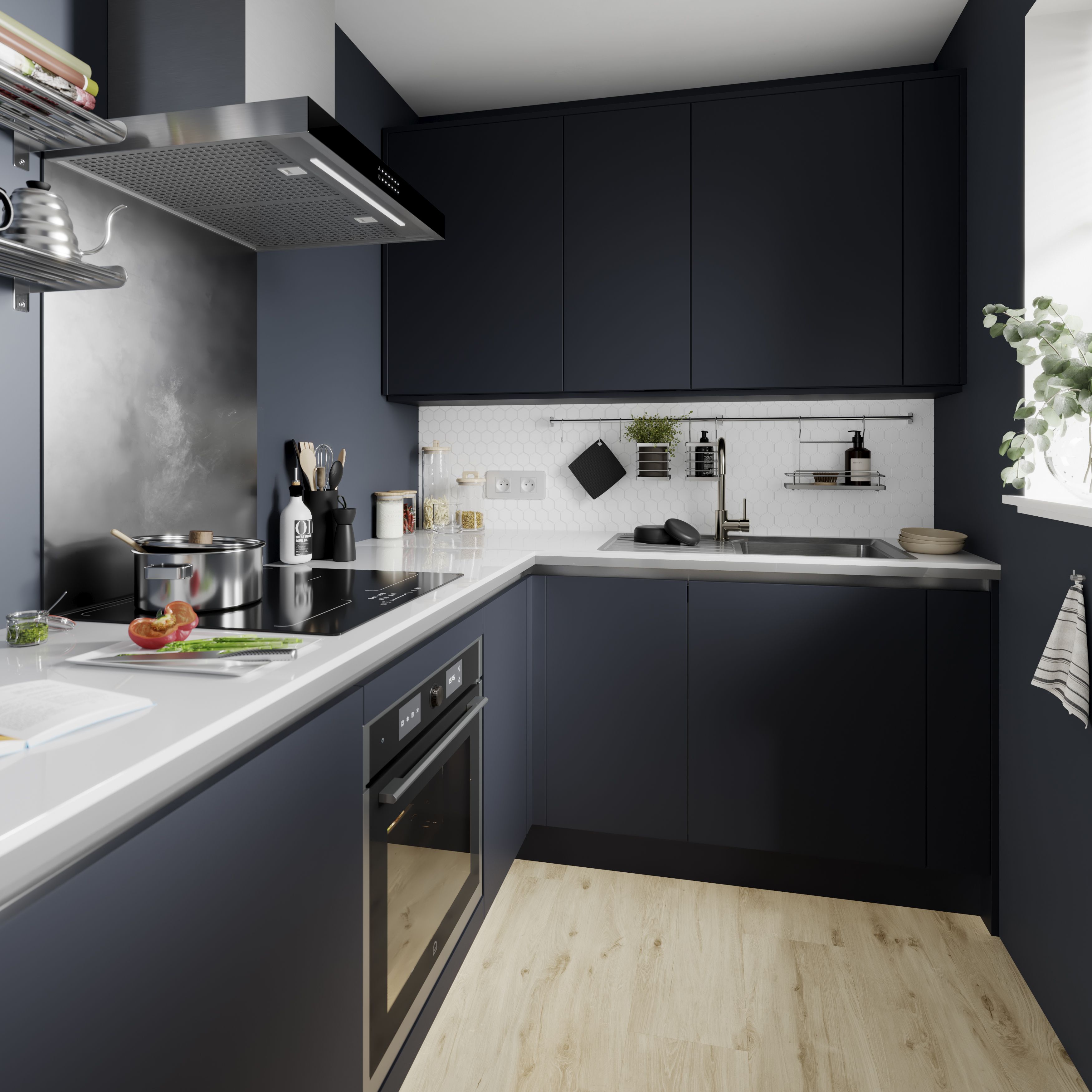 GoodHome Stevia Innovo handleless matt blue slab Drawer front, bridging door & bi fold door, (W)500mm (H)340mm (T)18mm