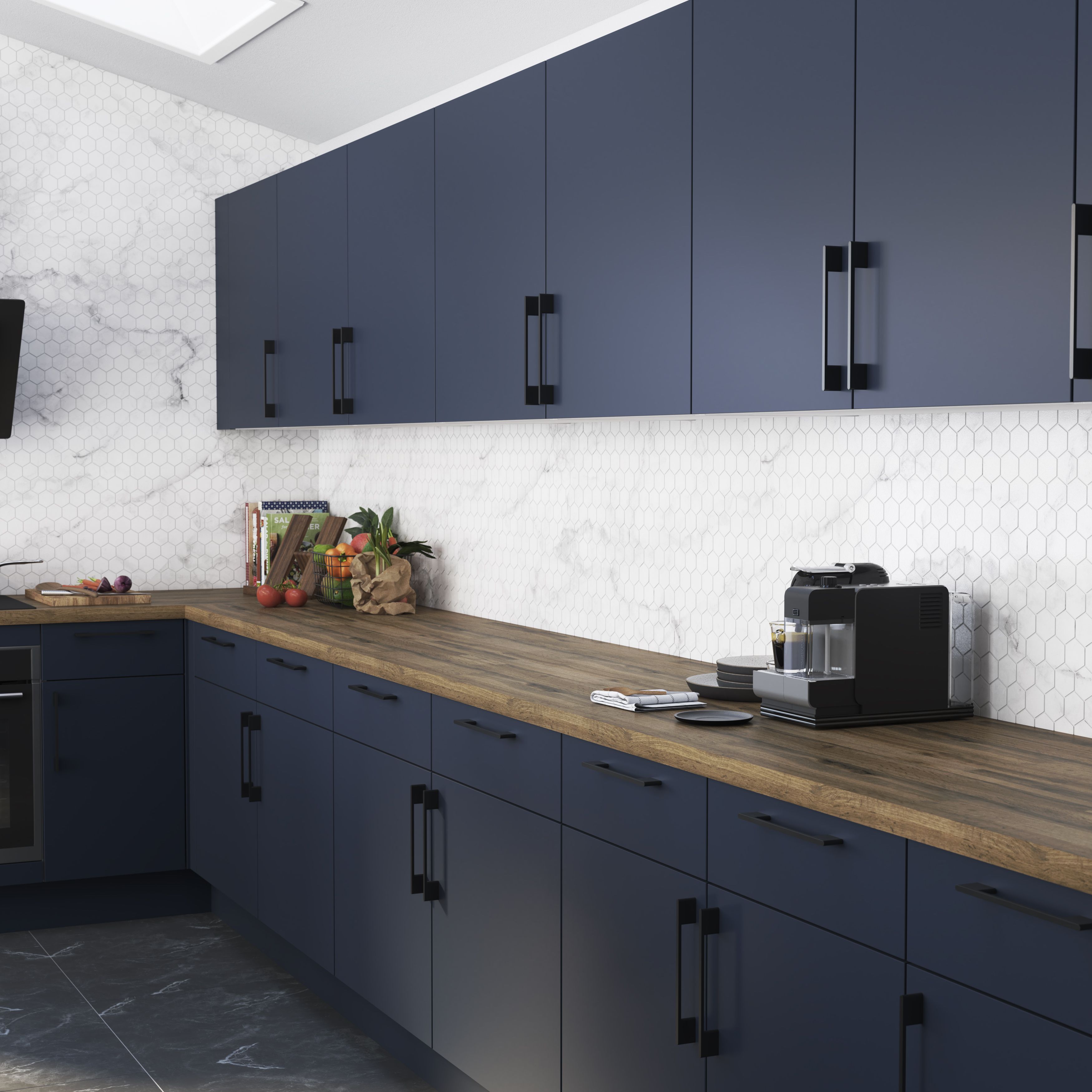 GoodHome Stevia Innovo handleless matt blue slab Drawer front, bridging door & bi fold door, (W)500mm (H)340mm (T)18mm