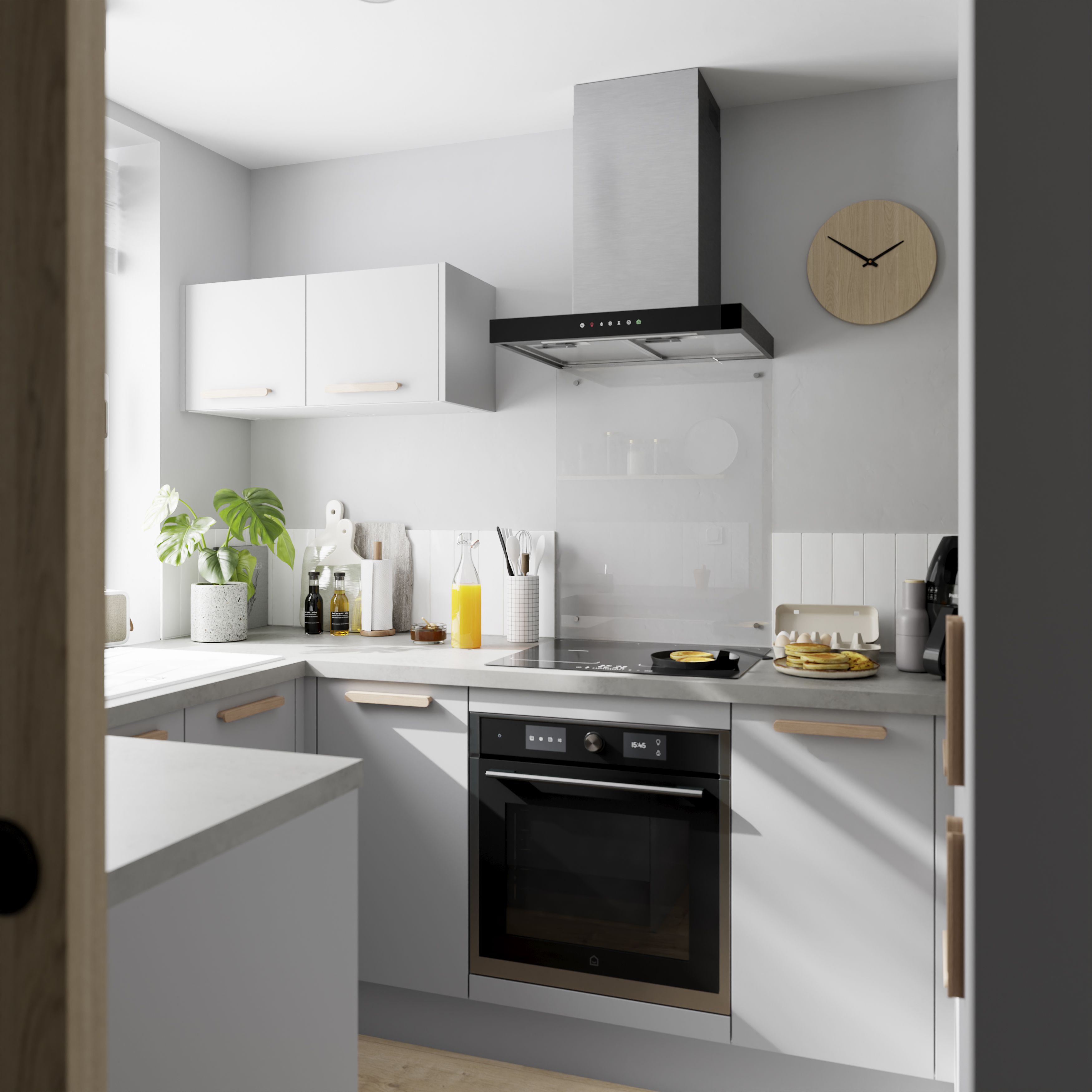 GoodHome Stevia Innovo handleless matt pewter grey slab Drawer front, bridging door & bi fold door, (W)800mm (H)340mm (T)18mm