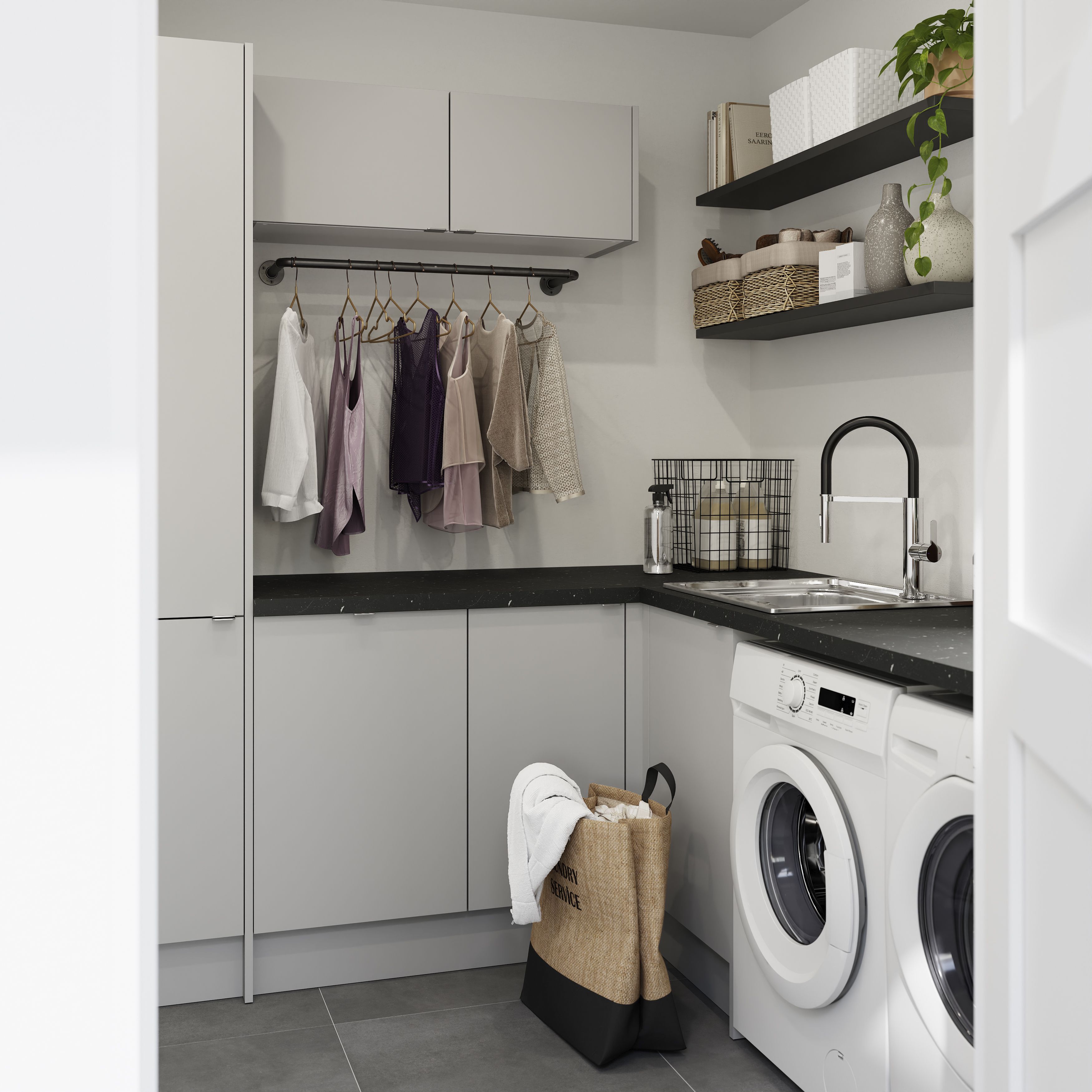 GoodHome Stevia Innovo handleless matt pewter grey slab Drawer front, bridging door & bi fold door, (W)800mm (H)340mm (T)18mm