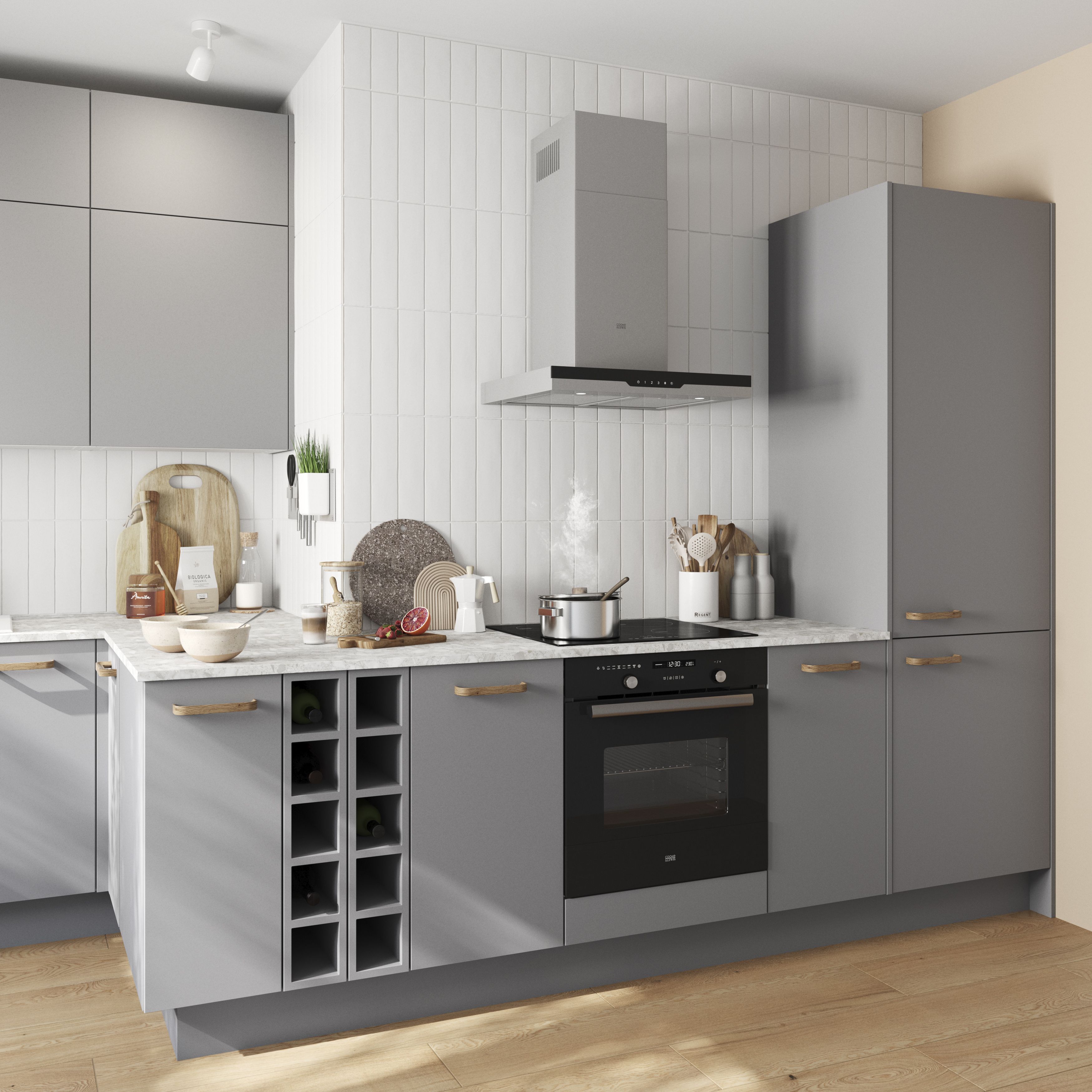 GoodHome Stevia Innovo handleless matt pewter grey slab Drawer front, bridging door & bi fold door, (W)800mm (H)340mm (T)18mm