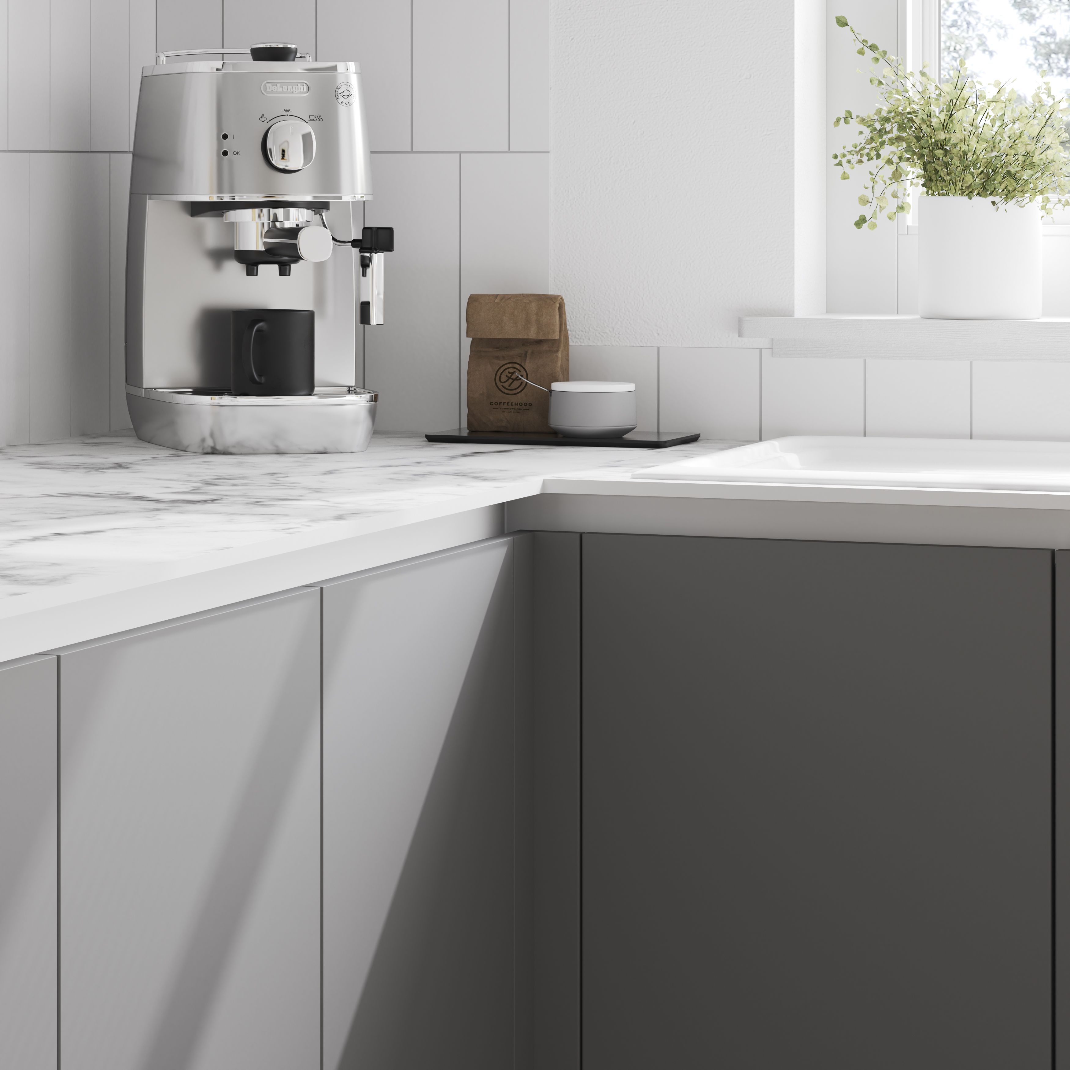 GoodHome Stevia Innovo handleless matt pewter grey slab Drawer front, bridging door & bi fold door, (W)800mm (H)340mm (T)18mm