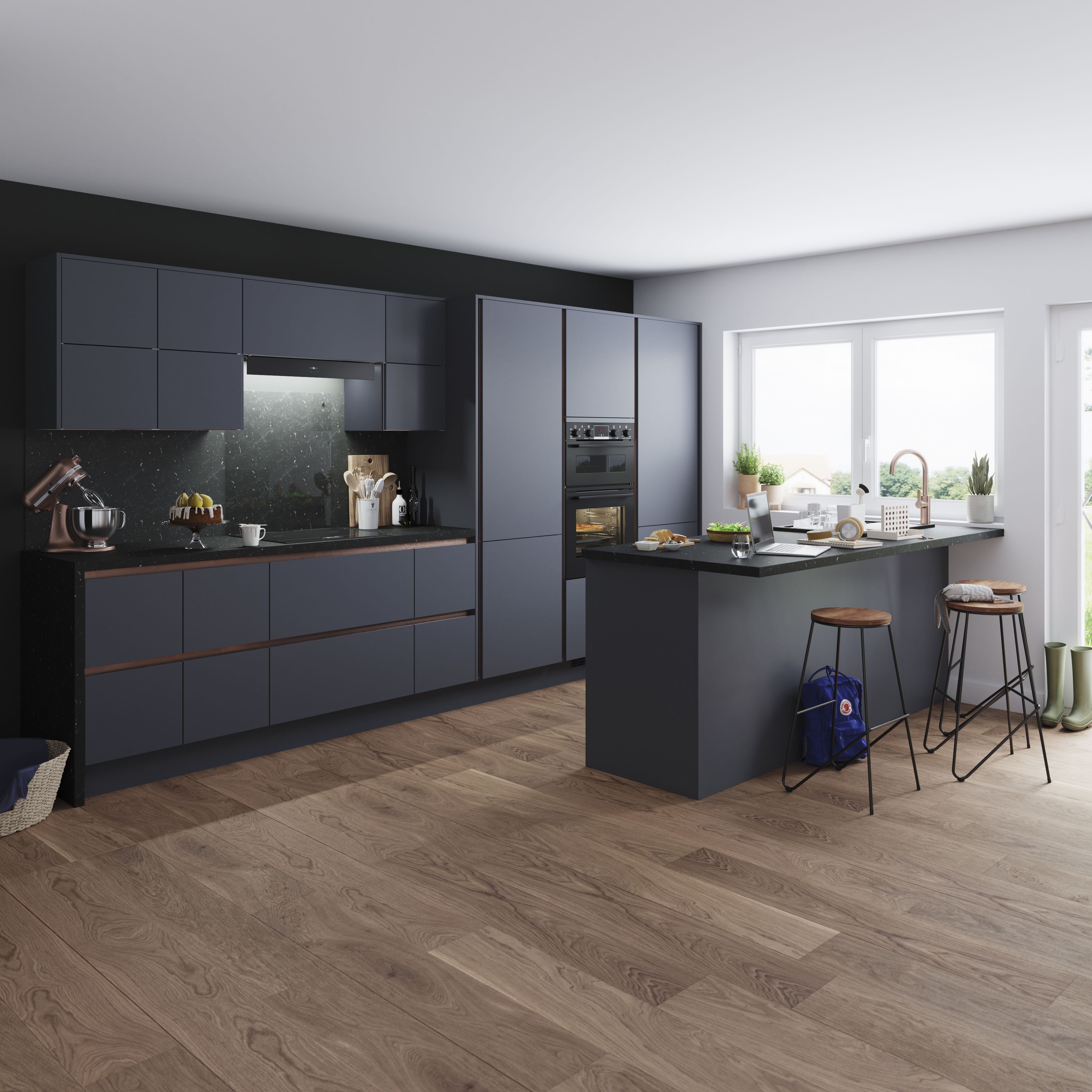GoodHome Stevia Matt blue slab Drawer front (W)500mm, Pack of 3