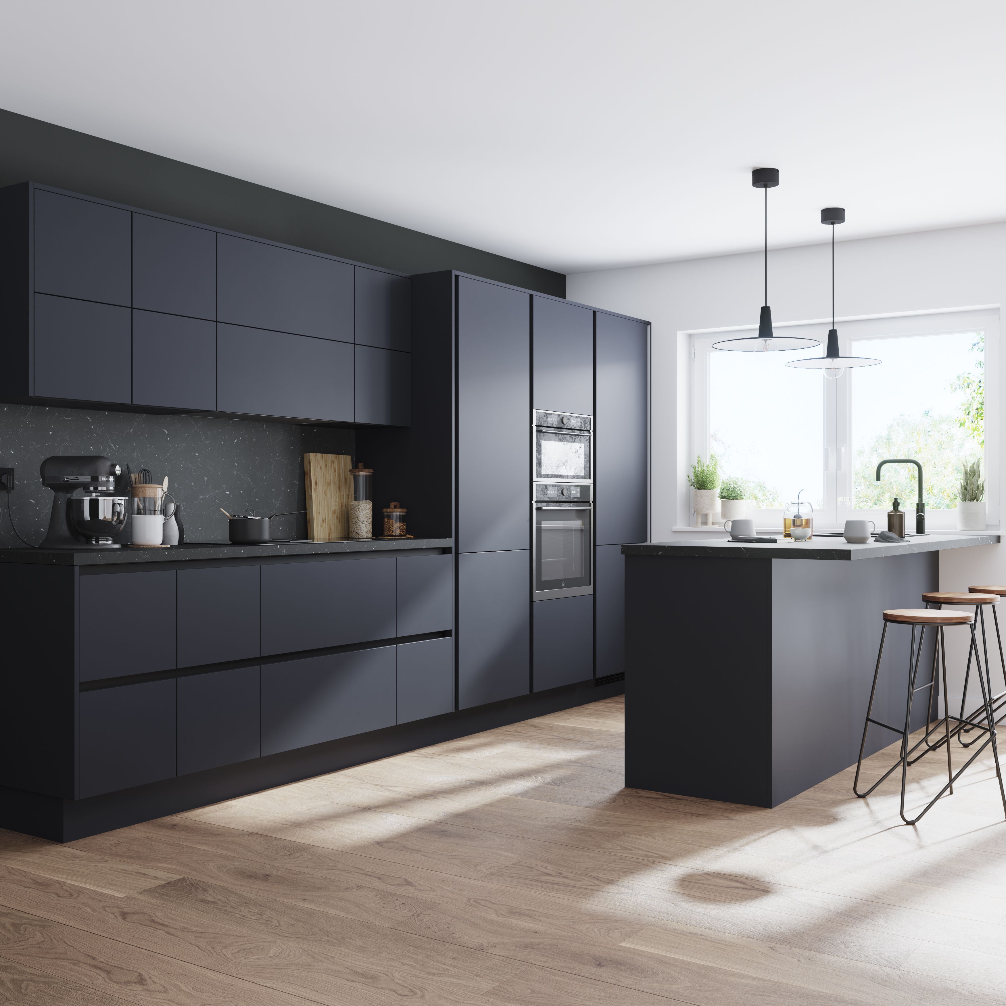 GoodHome Stevia Matt blue slab Highline Cabinet door (W)150mm (H)715mm (T)18mm