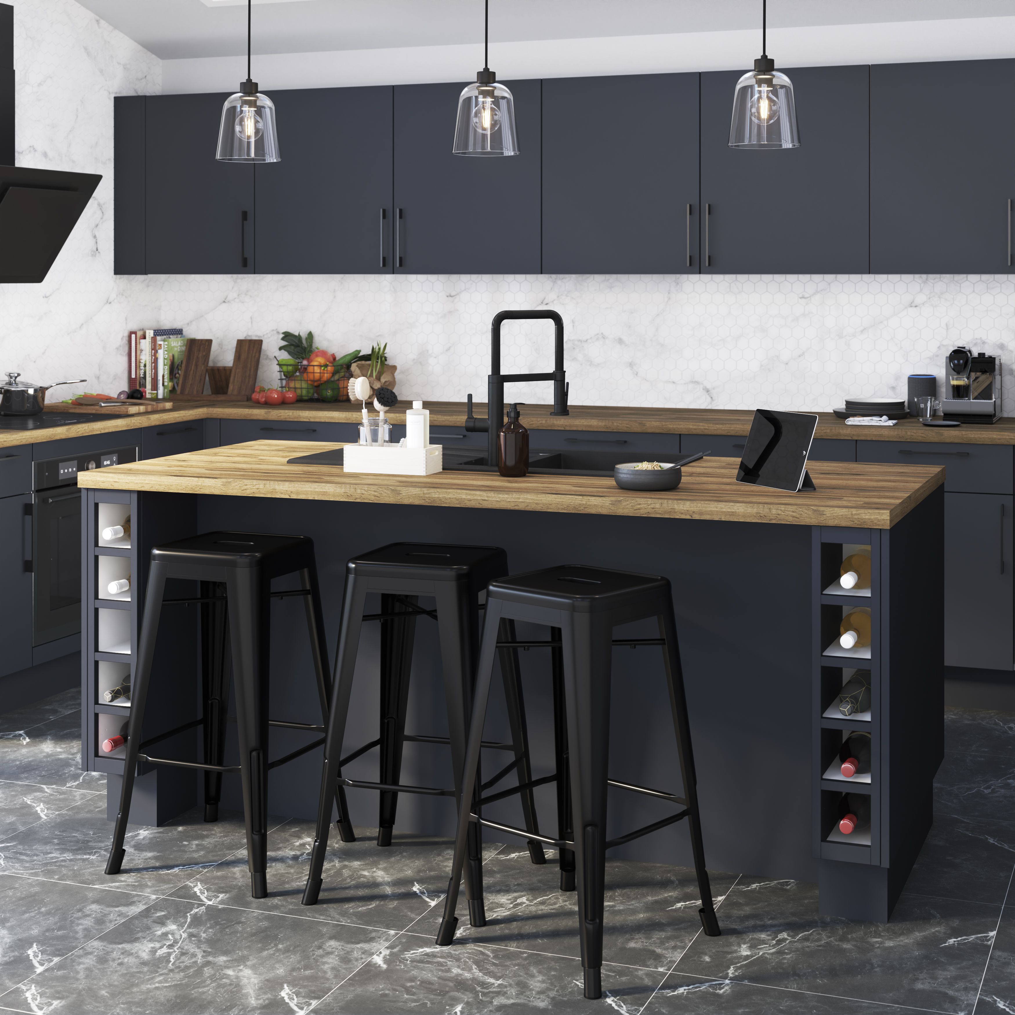 GoodHome Stevia Matt blue slab Tall larder Cabinet door (W)500mm (H)1467mm (T)18mm