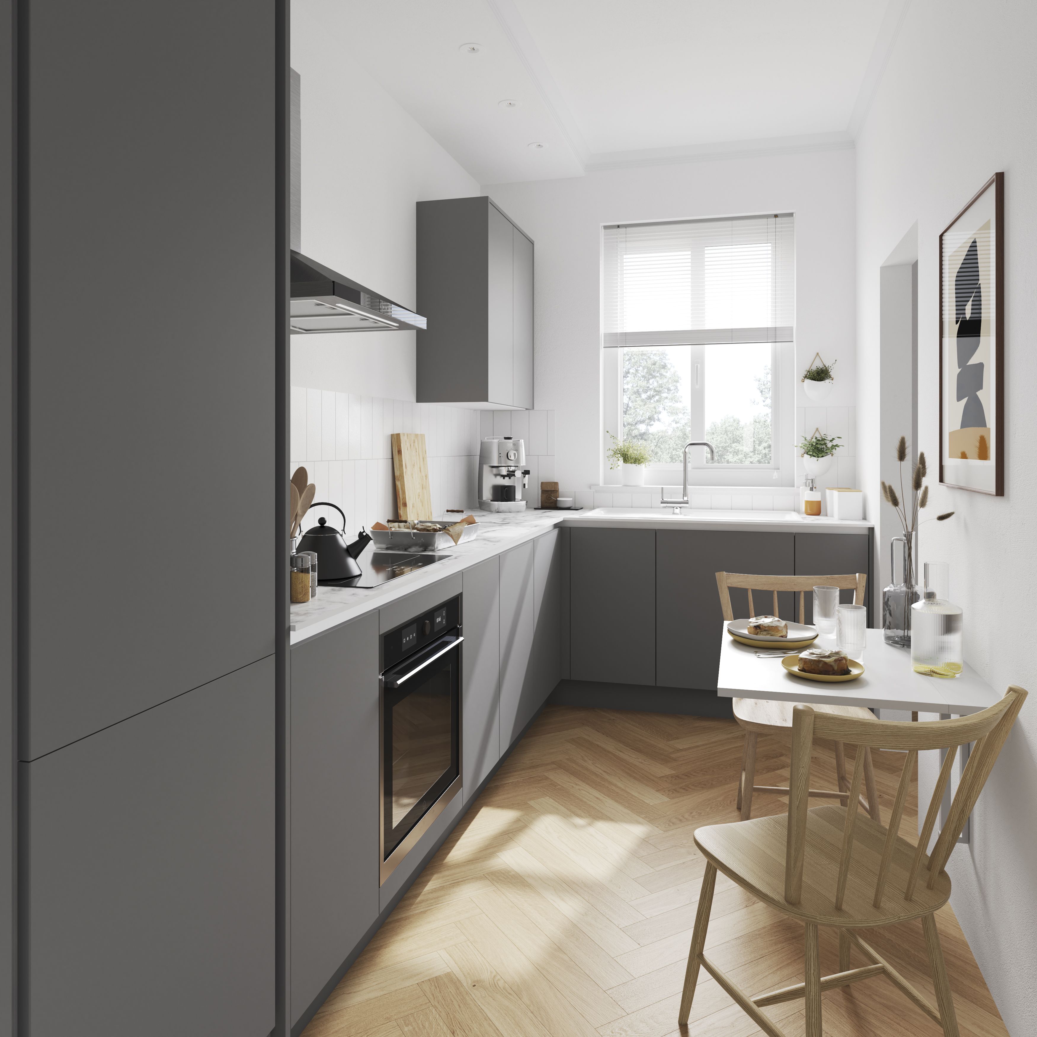 GoodHome Stevia Matt Pewter grey slab Drawerline door & drawer front, (W)300mm (H)715mm (T)18mm