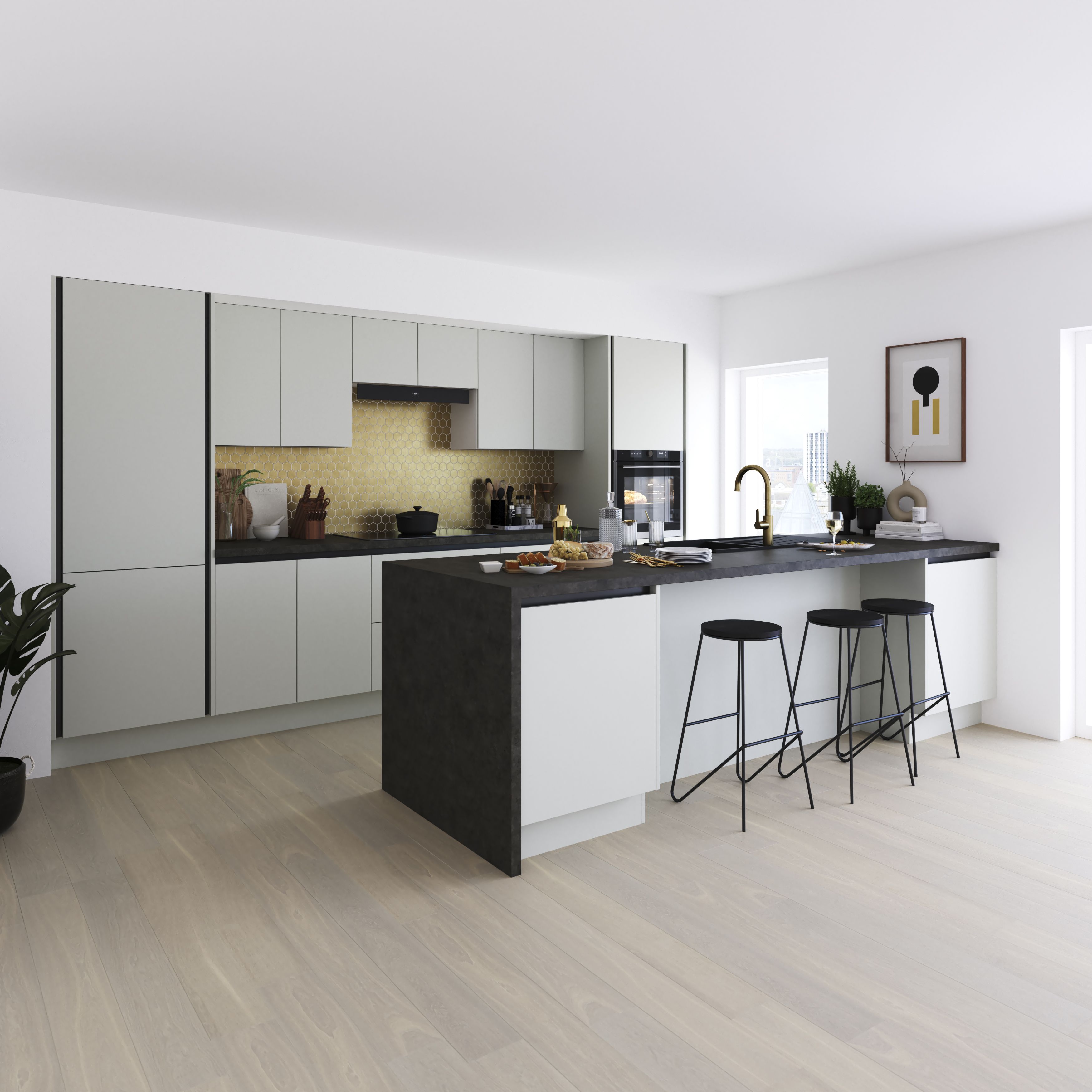 GoodHome Stevia Matt Pewter grey slab Drawerline door & drawer front, (W)300mm (H)715mm (T)18mm