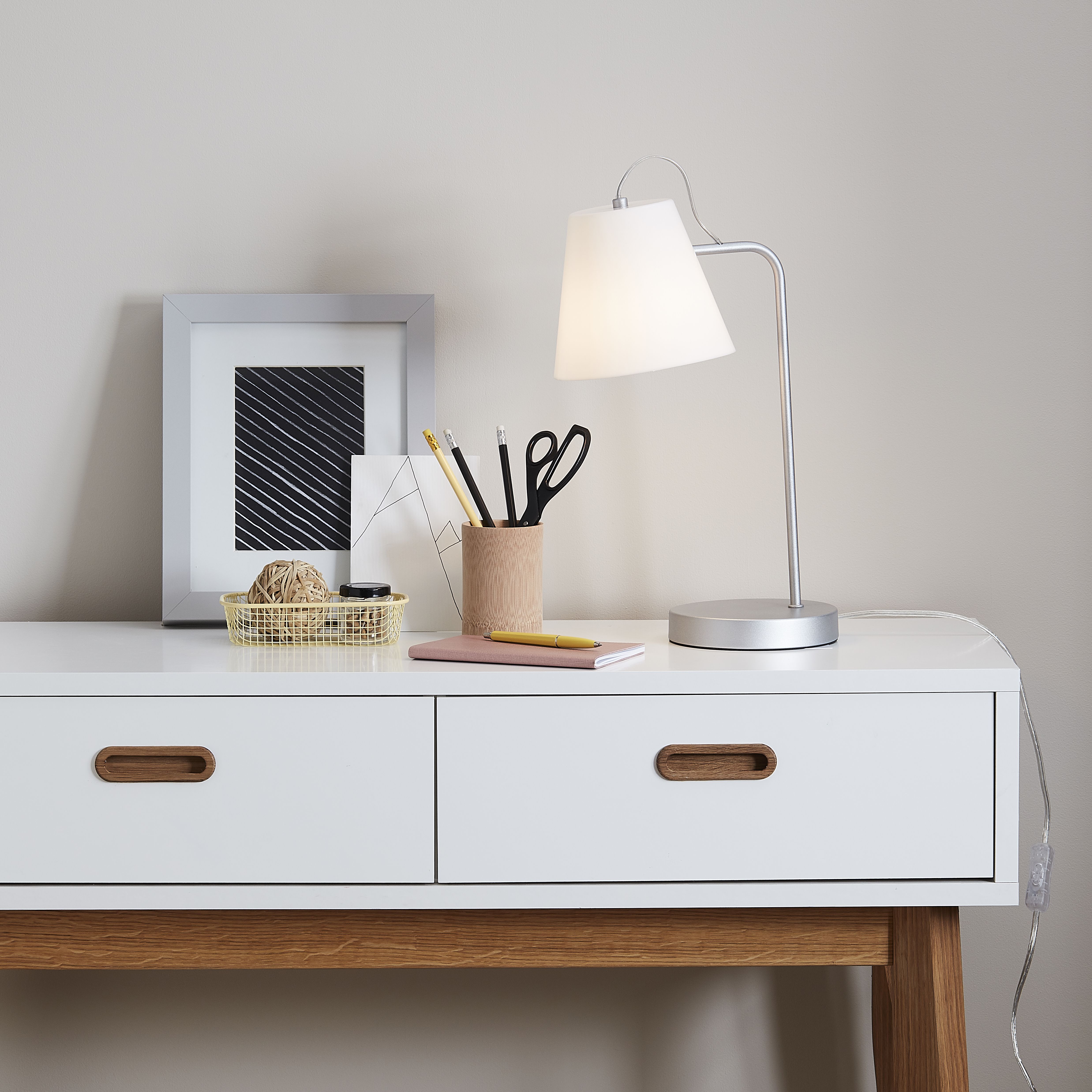 GoodHome Syenite Brushed White Chrome effect Table light