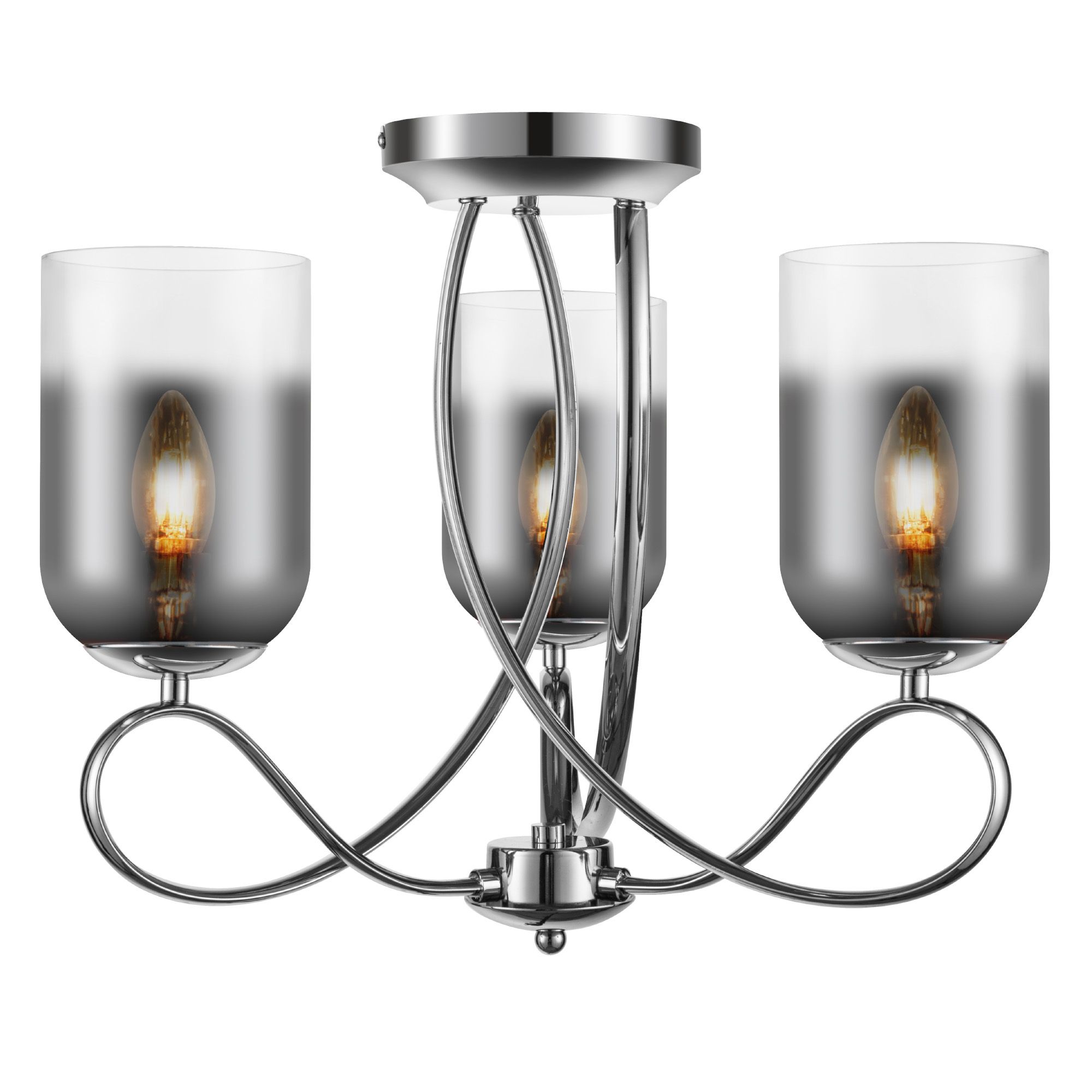 GoodHome Tadley Round Glass & metal Chrome & smoked glass effect 3 Lamp LED Ceiling light