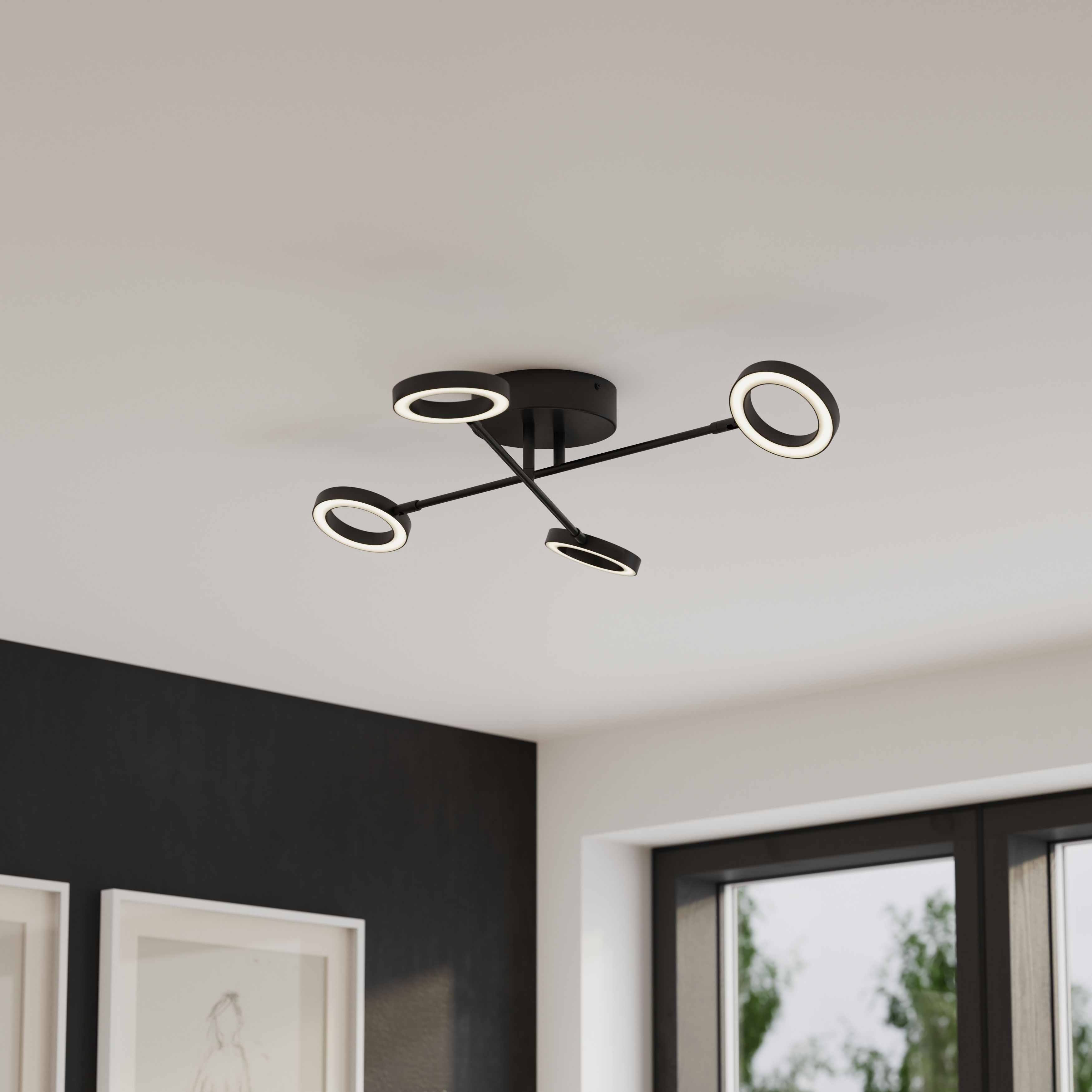 GoodHome Taphao Cyber Matt Metal & plastic Black 4 Lamp LED Ceiling light