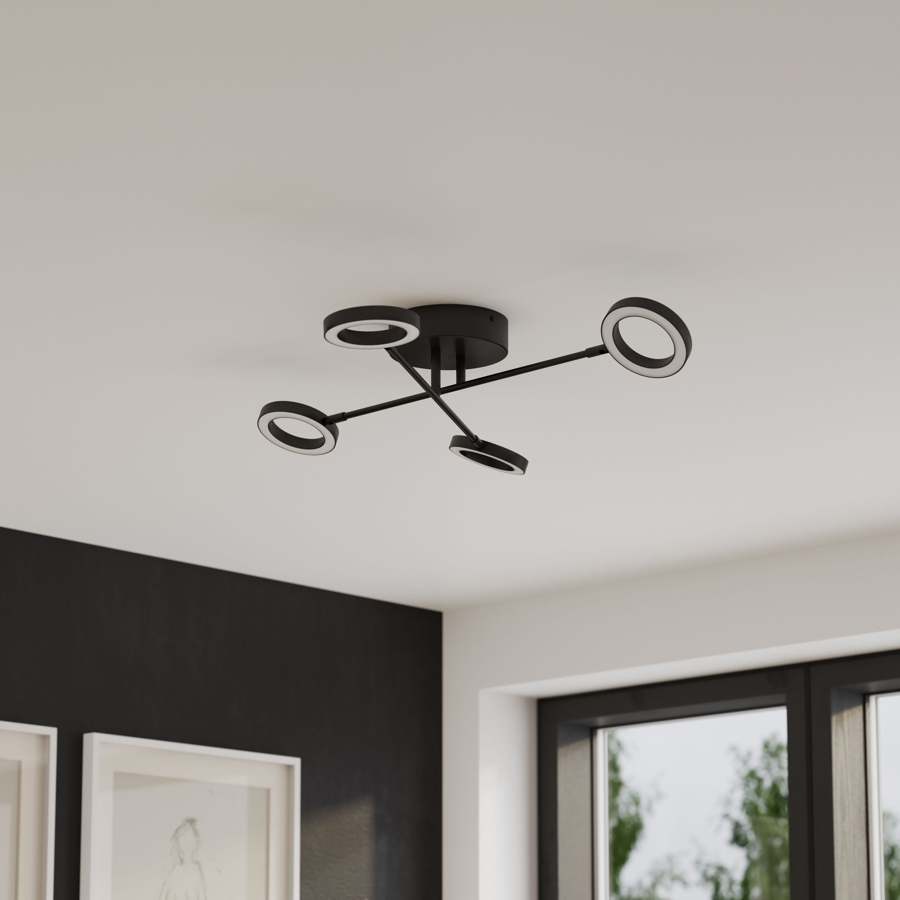 GoodHome Taphao Cyber Matt Metal & plastic Black 4 Lamp LED Ceiling light