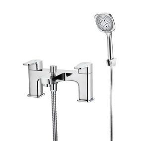 GoodHome Teesta Chrome effect Ceramic disk Freestanding Mixer tap with shower kit