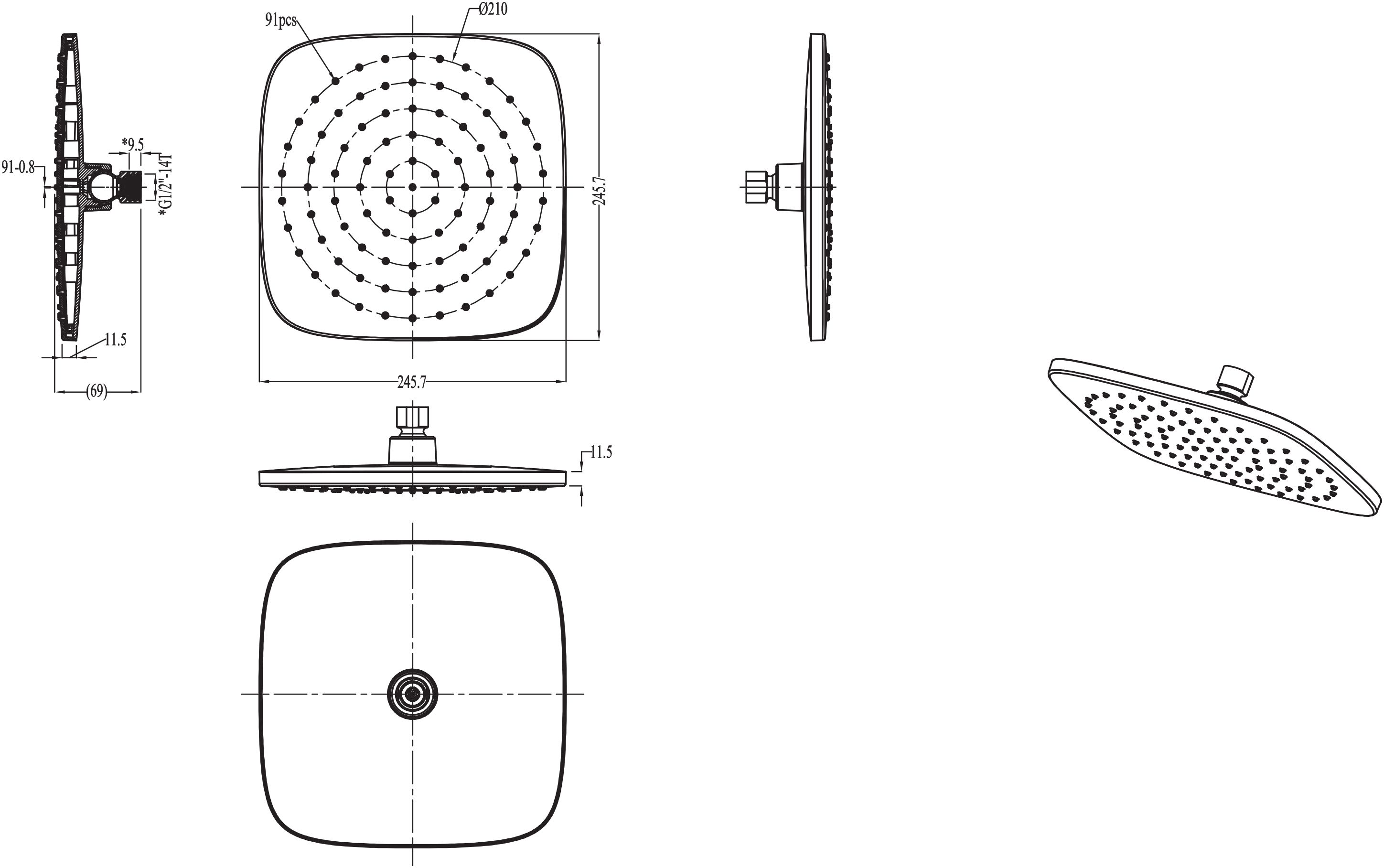 GoodHome Teesta Single-spray pattern Overhead Shower head