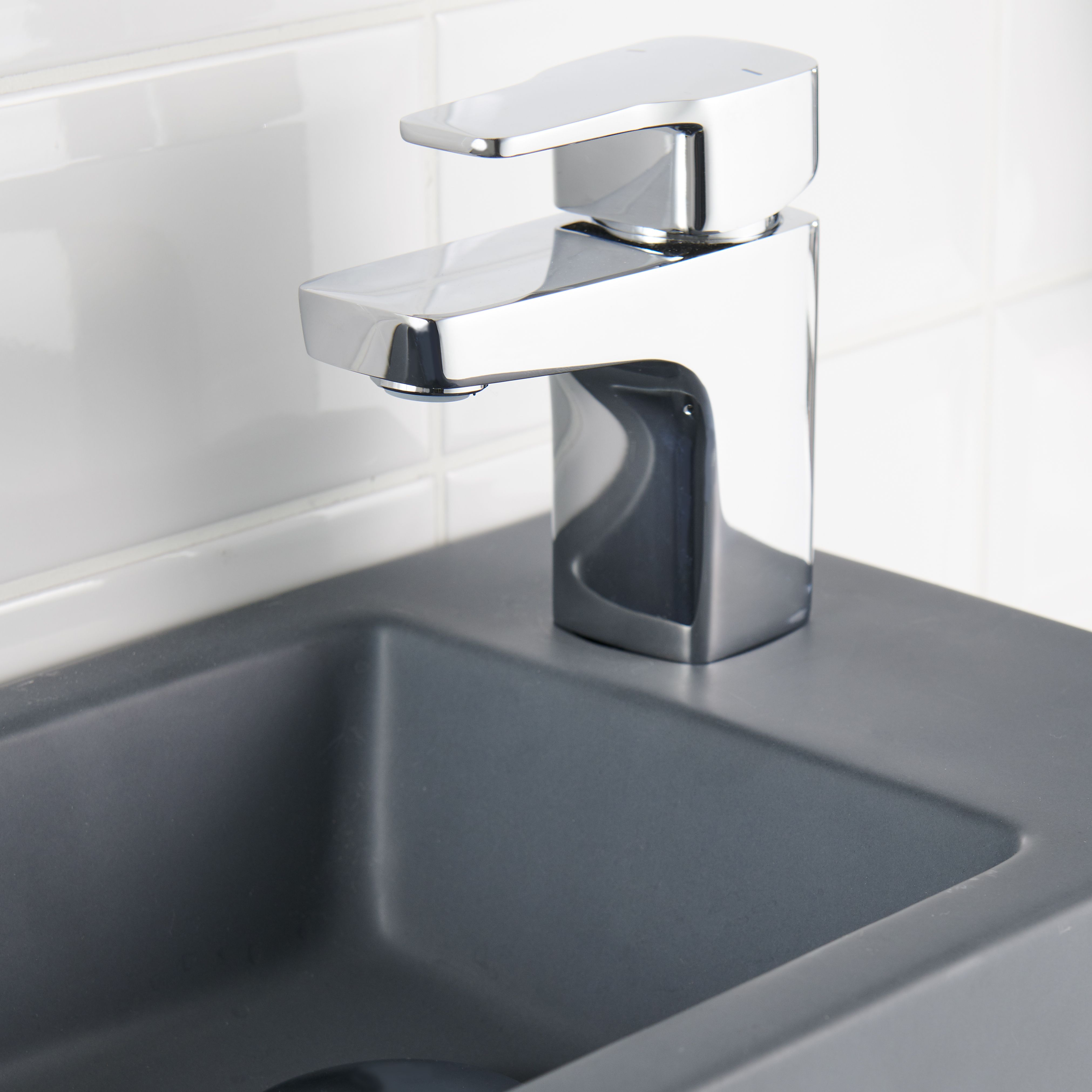 GoodHome Teesta Small Square Deck-mounted Manual Basin Mono mixer Tap