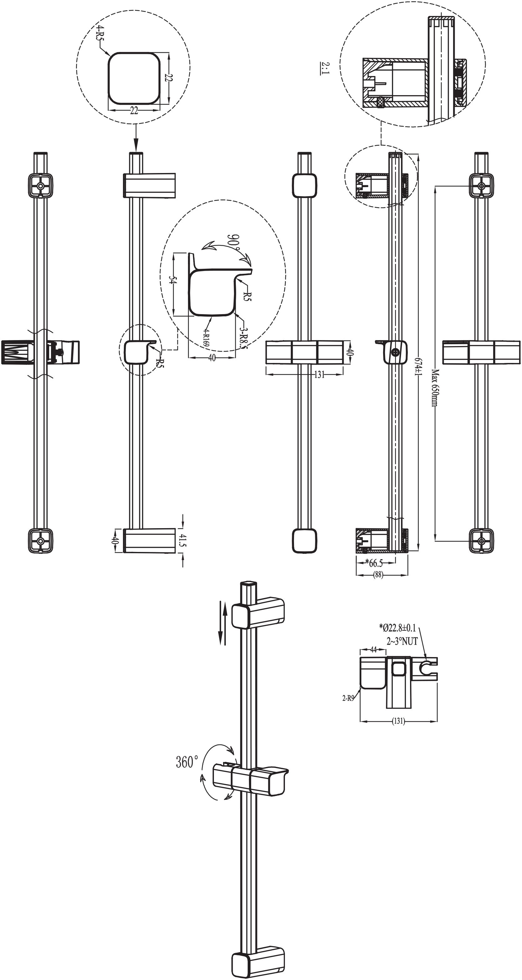 GoodHome Teesta Straight Shower riser rail, 67.4cm