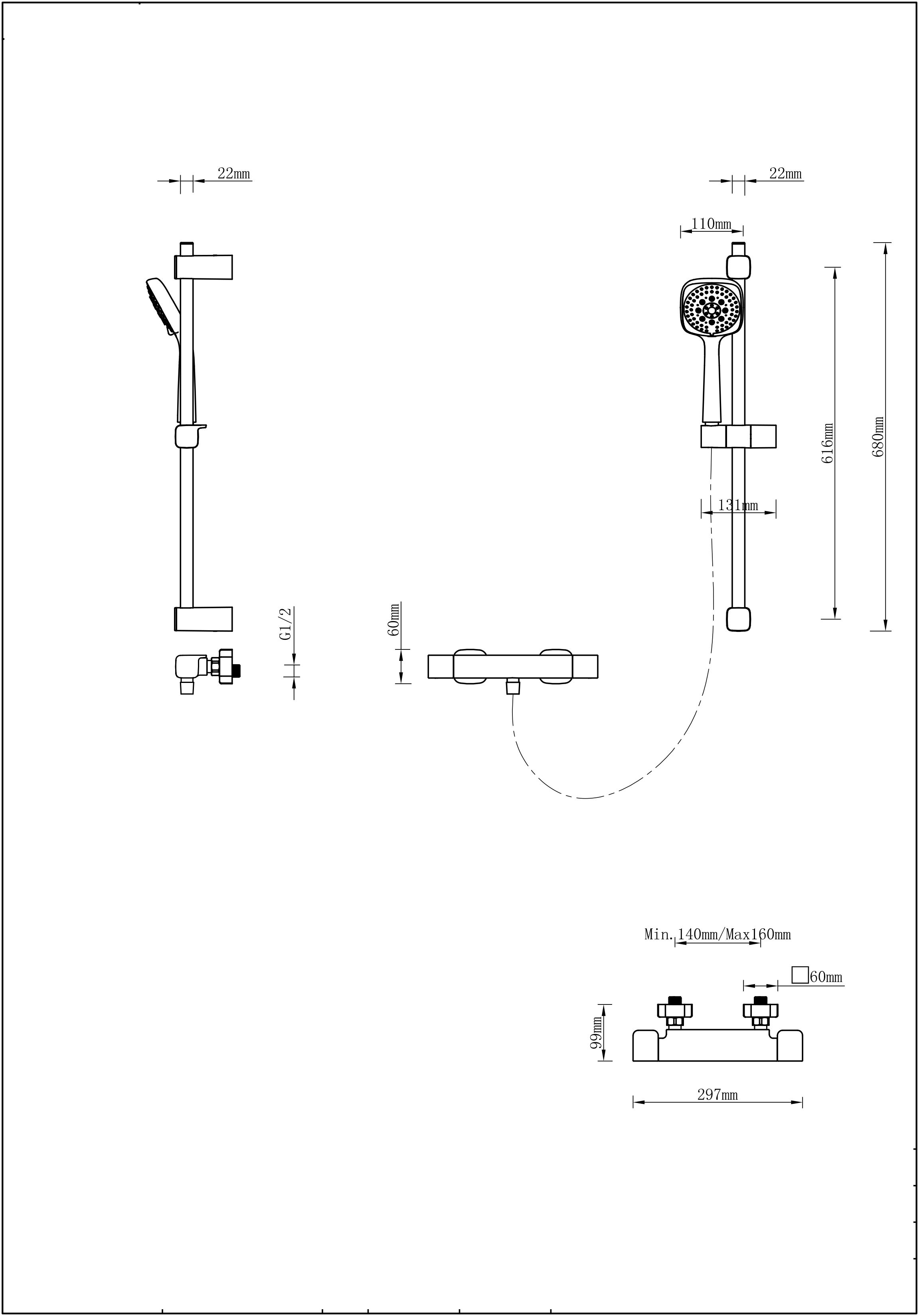 GoodHome Teesta Wall-mounted Thermostatic Mixer Shower