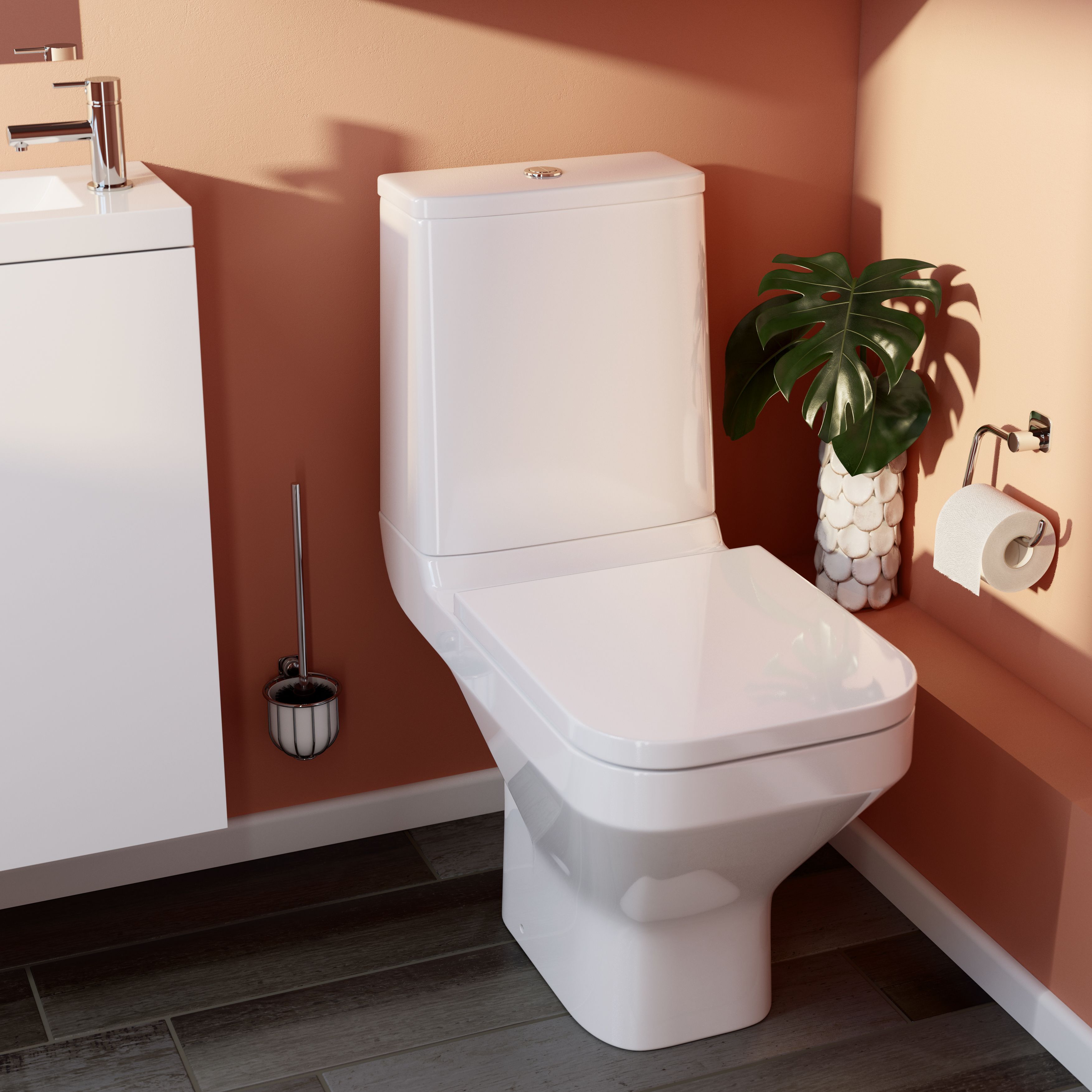 GoodHome Teesta White Close-coupled Floor-mounted Toilet & full pedestal basin (W)360mm (H)830mm