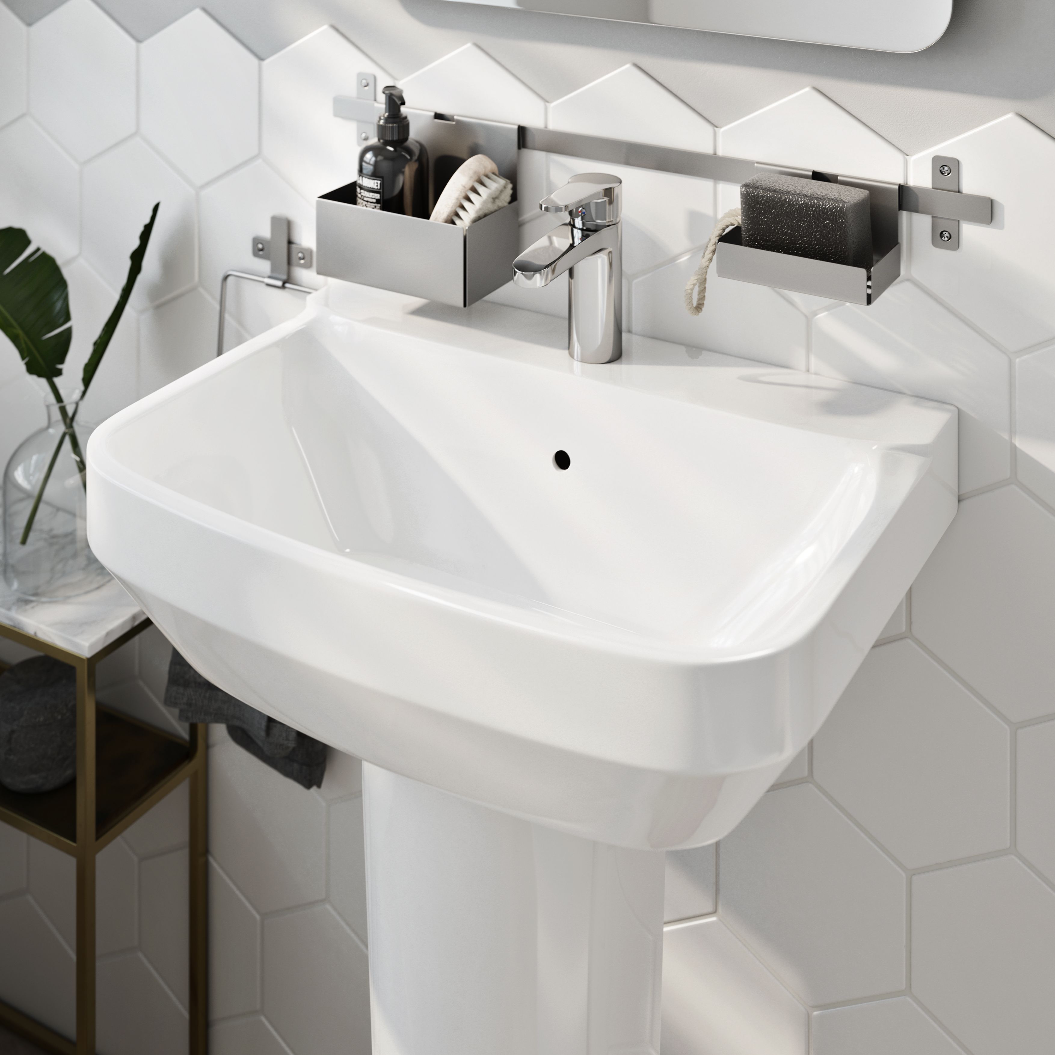 GoodHome Teesta White Close-coupled Floor-mounted Toilet & full pedestal basin (W)360mm (H)830mm