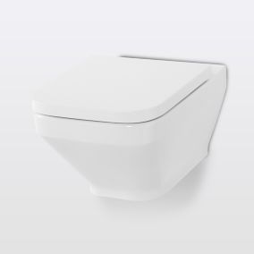 GoodHome Teesta White Wall hung Square Toilet with Soft close seat