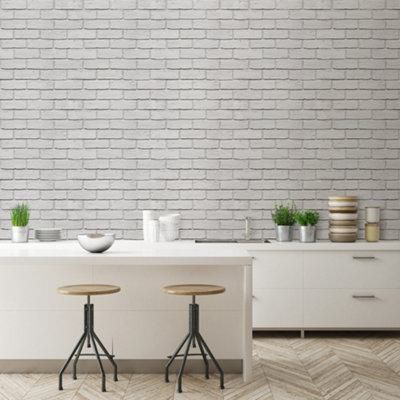 GoodHome Thedden Off white Brick effect Textured Wallpaper