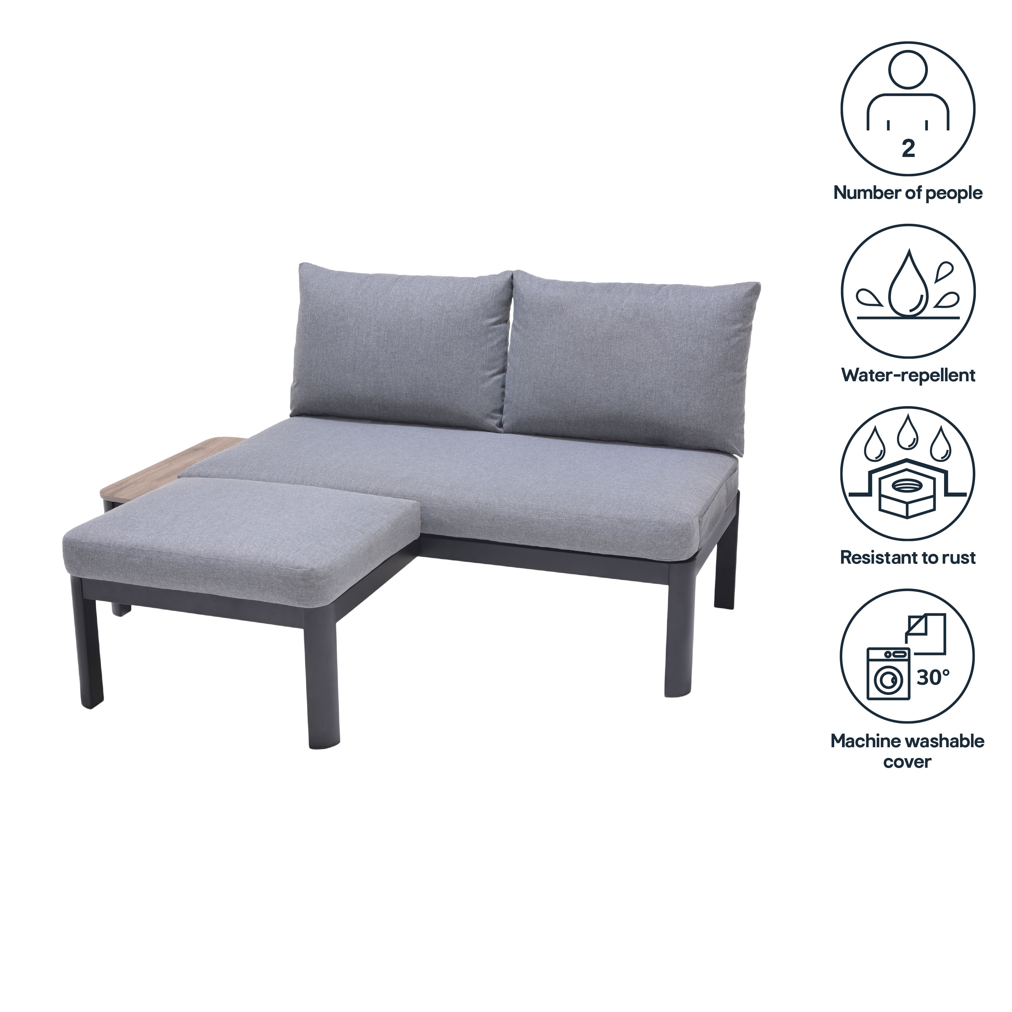 GoodHome Thilia Grey 2 Seater Modular corner Garden furniture set