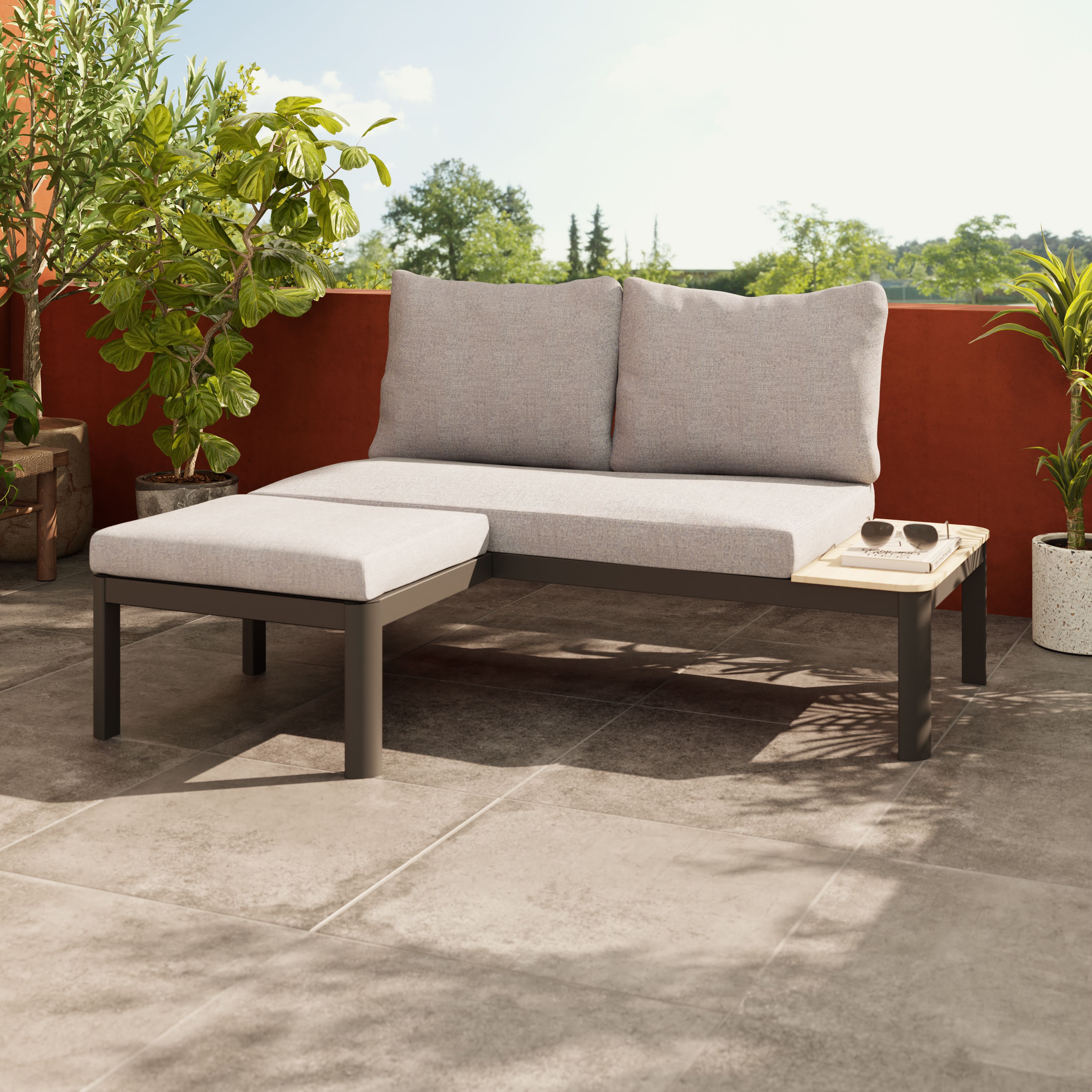 GoodHome Thilia Grey 2 Seater Modular corner Garden furniture set