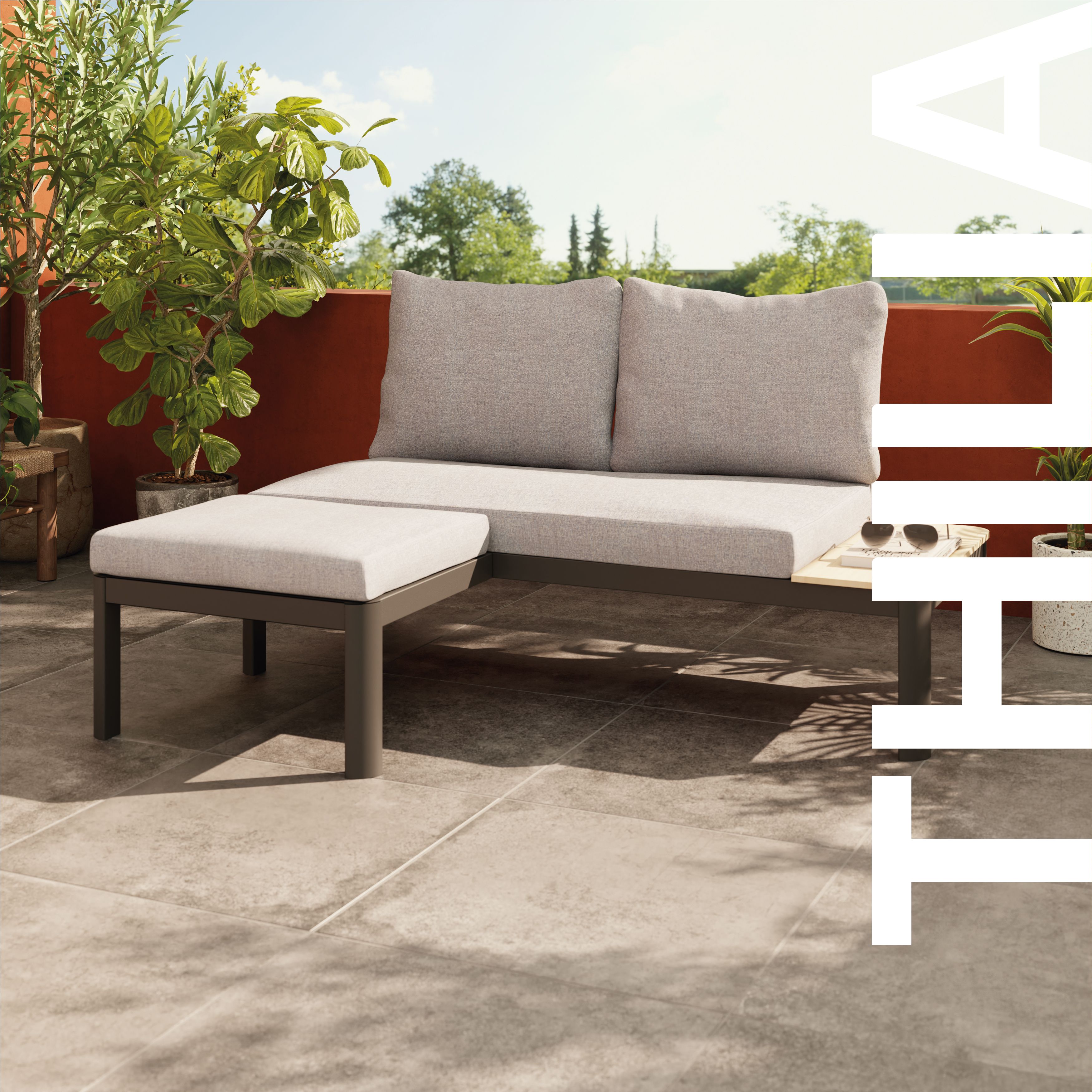 GoodHome Thilia Grey 2 Seater Modular corner Garden furniture set