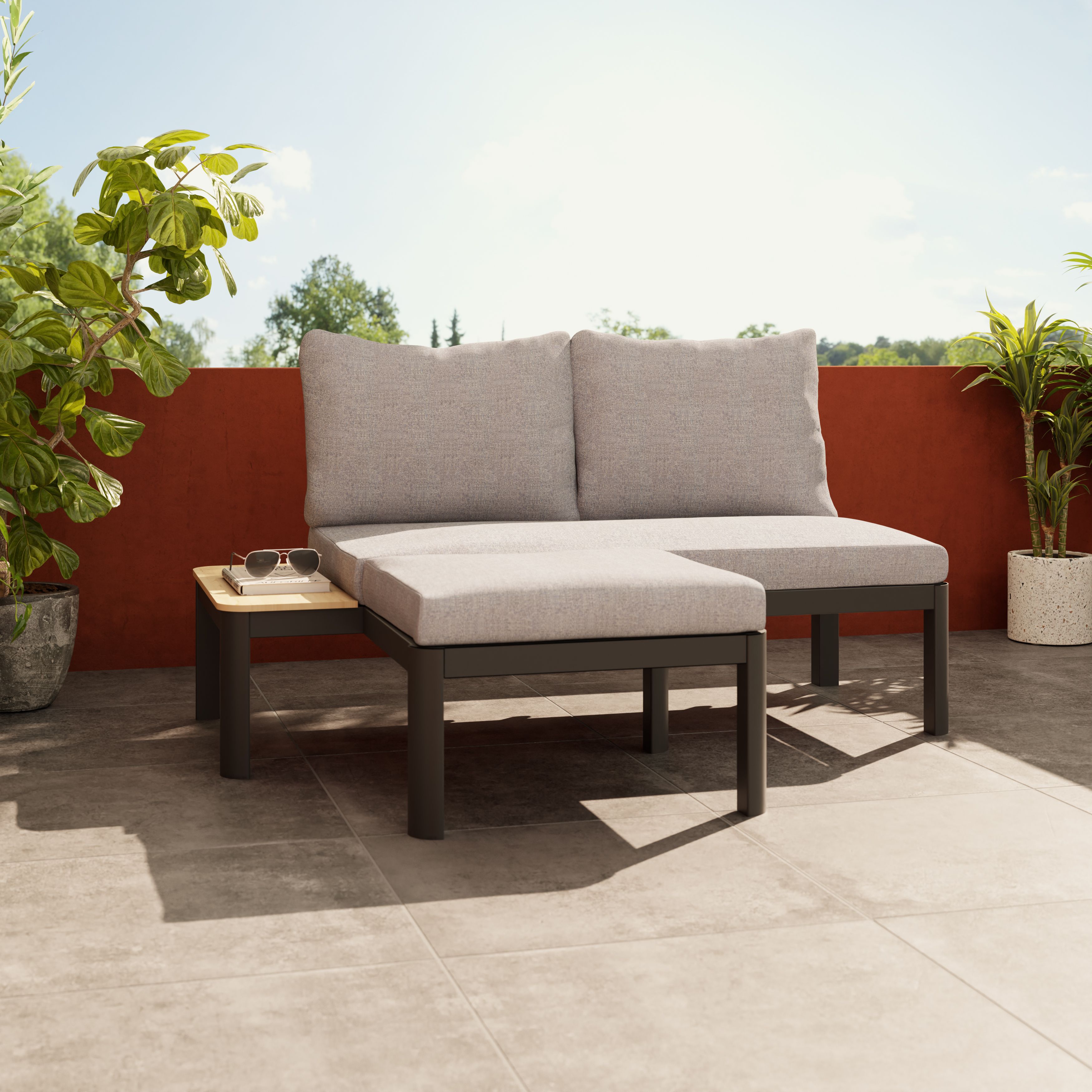 GoodHome Thilia Grey 2 Seater Modular corner Garden furniture set