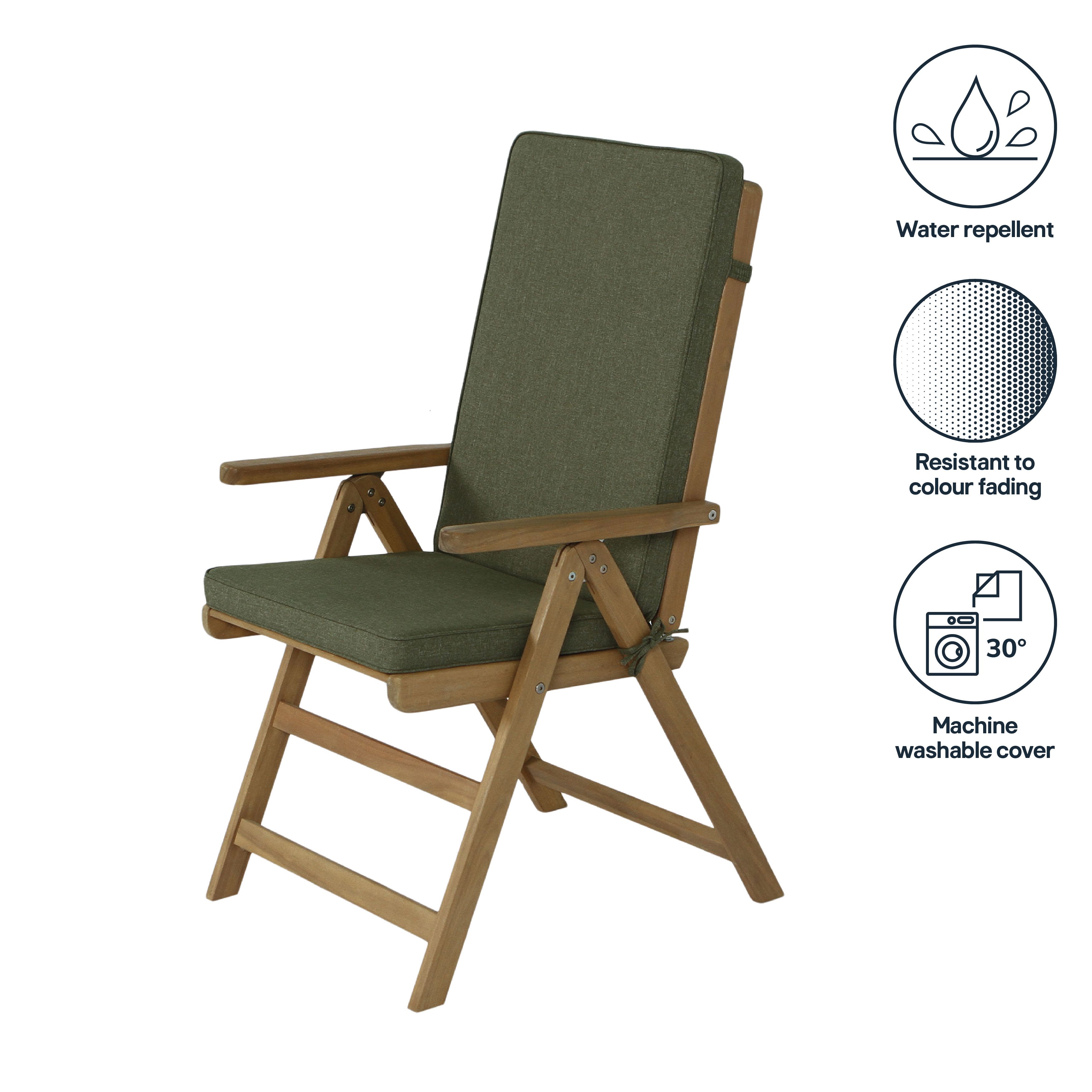 GoodHome Tiga Olive Green Rectangular High back seat cushion (L)108cm x (W)45.5cm