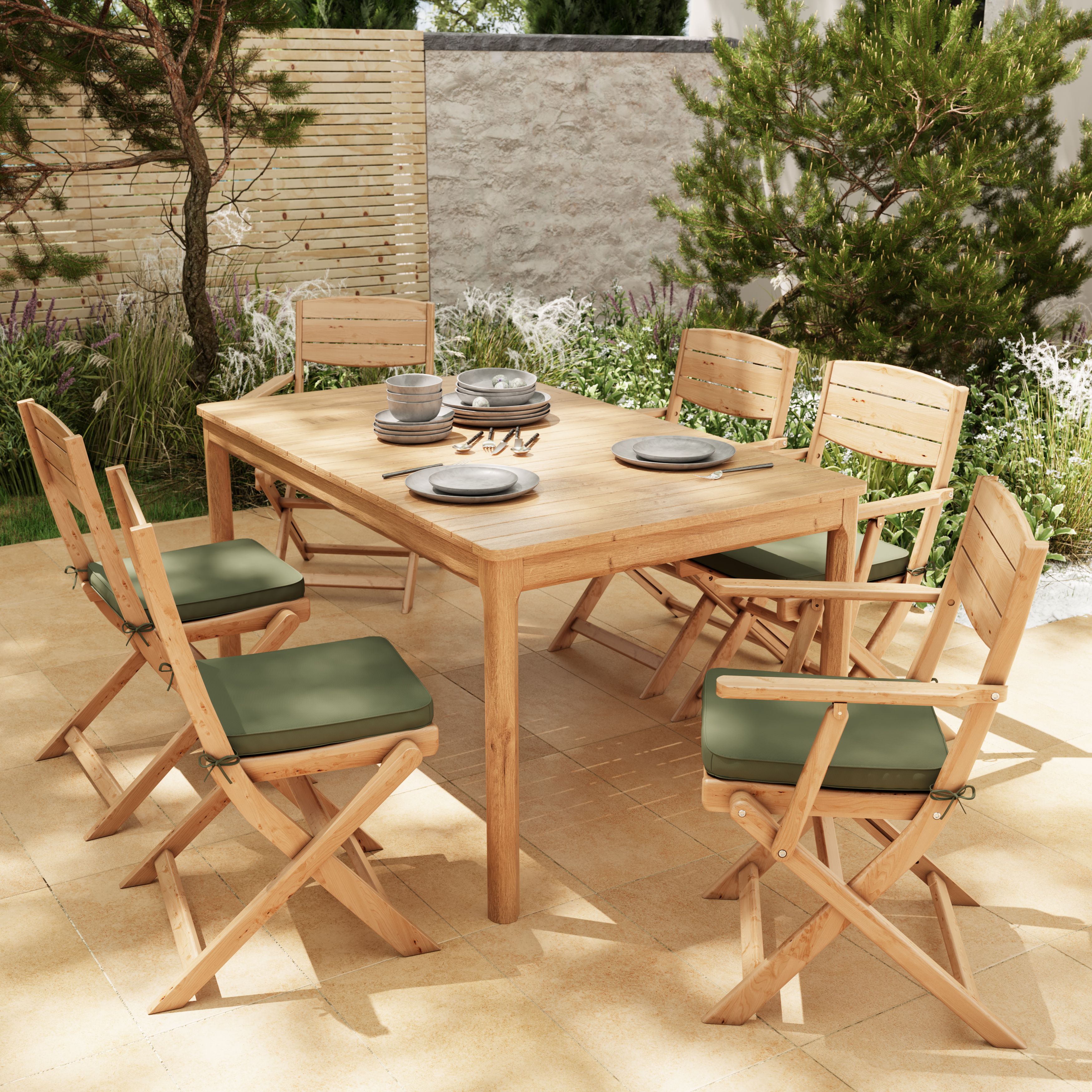 GoodHome Tiga Olive Green Square Seat pad (L)40cm x (W)38cm