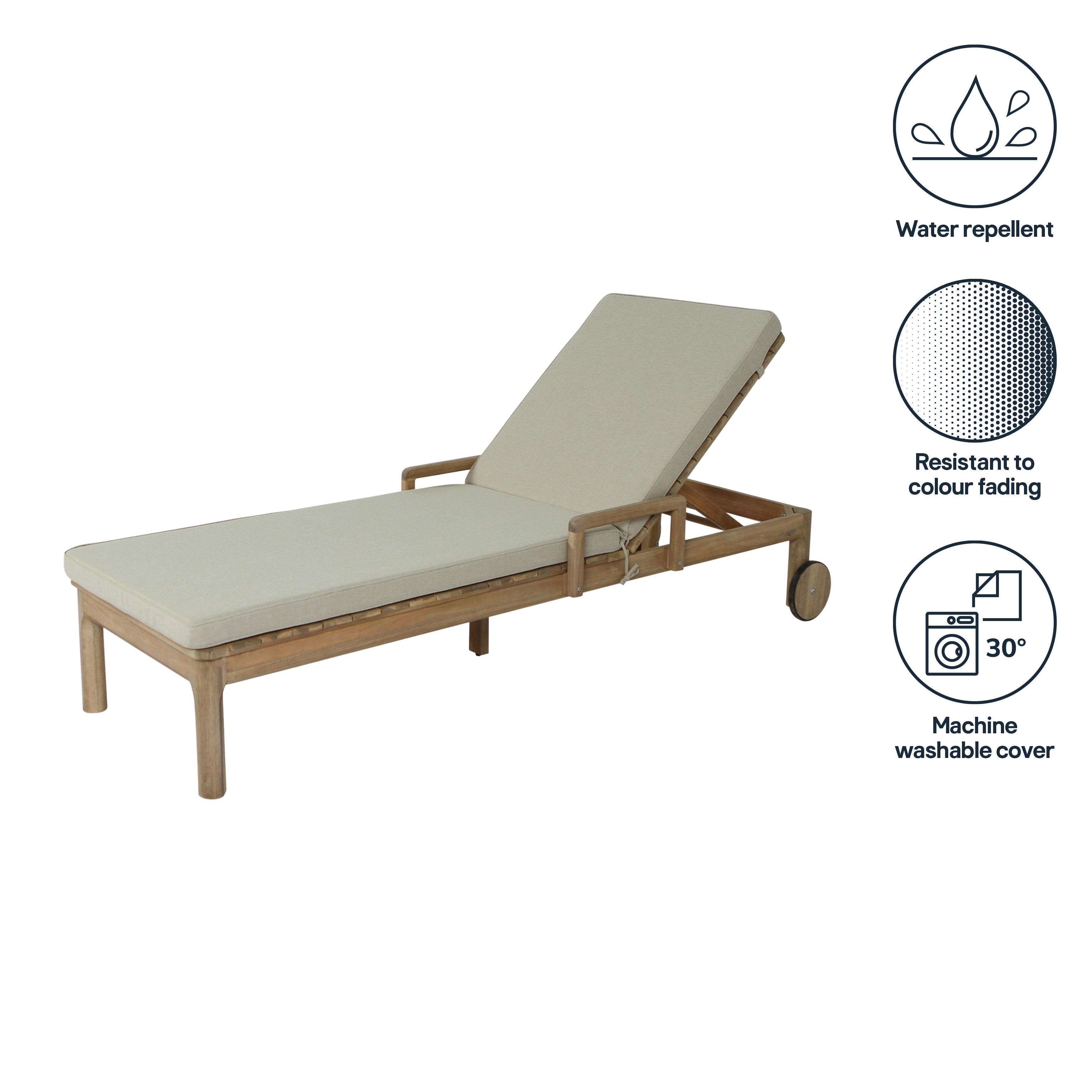 GoodHome Tiga Sand Sunlounger cushion (L)197cm