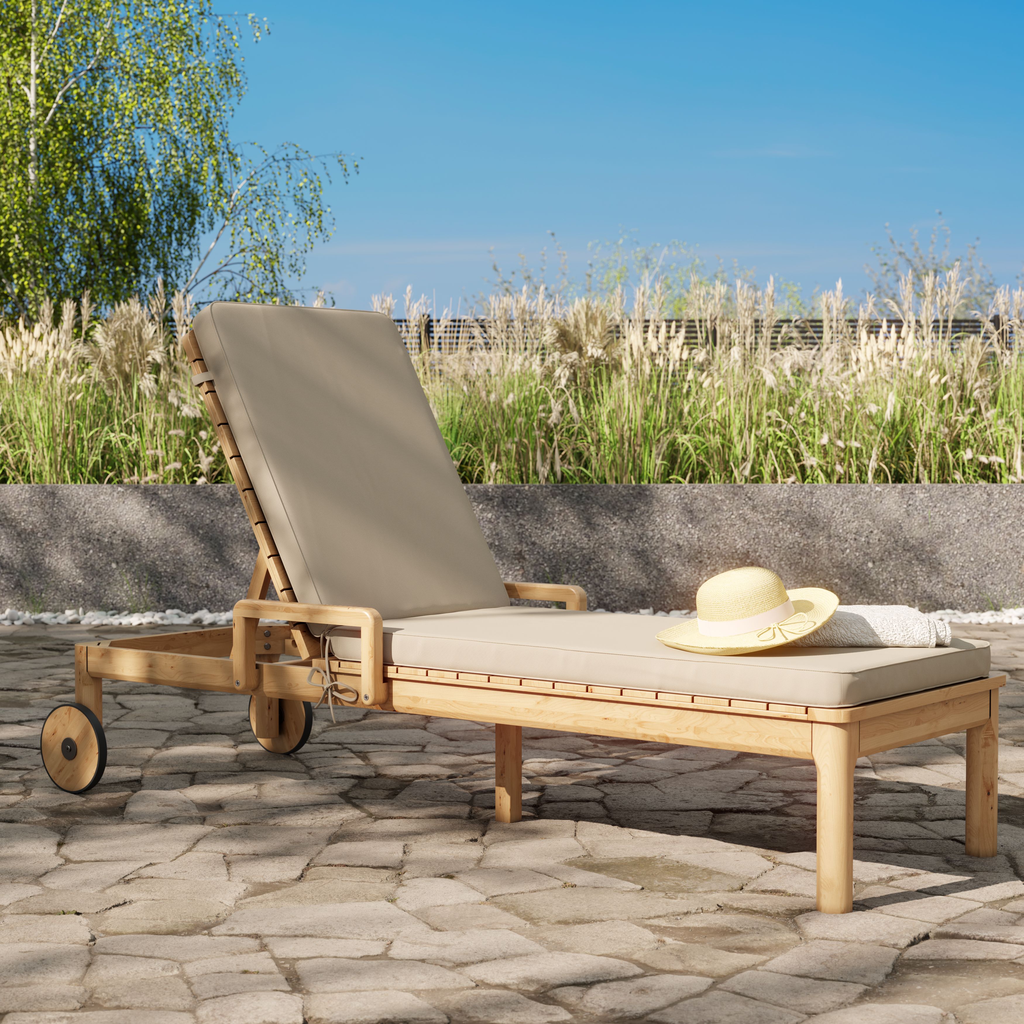 GoodHome Tiga Sand Sunlounger cushion (L)197cm