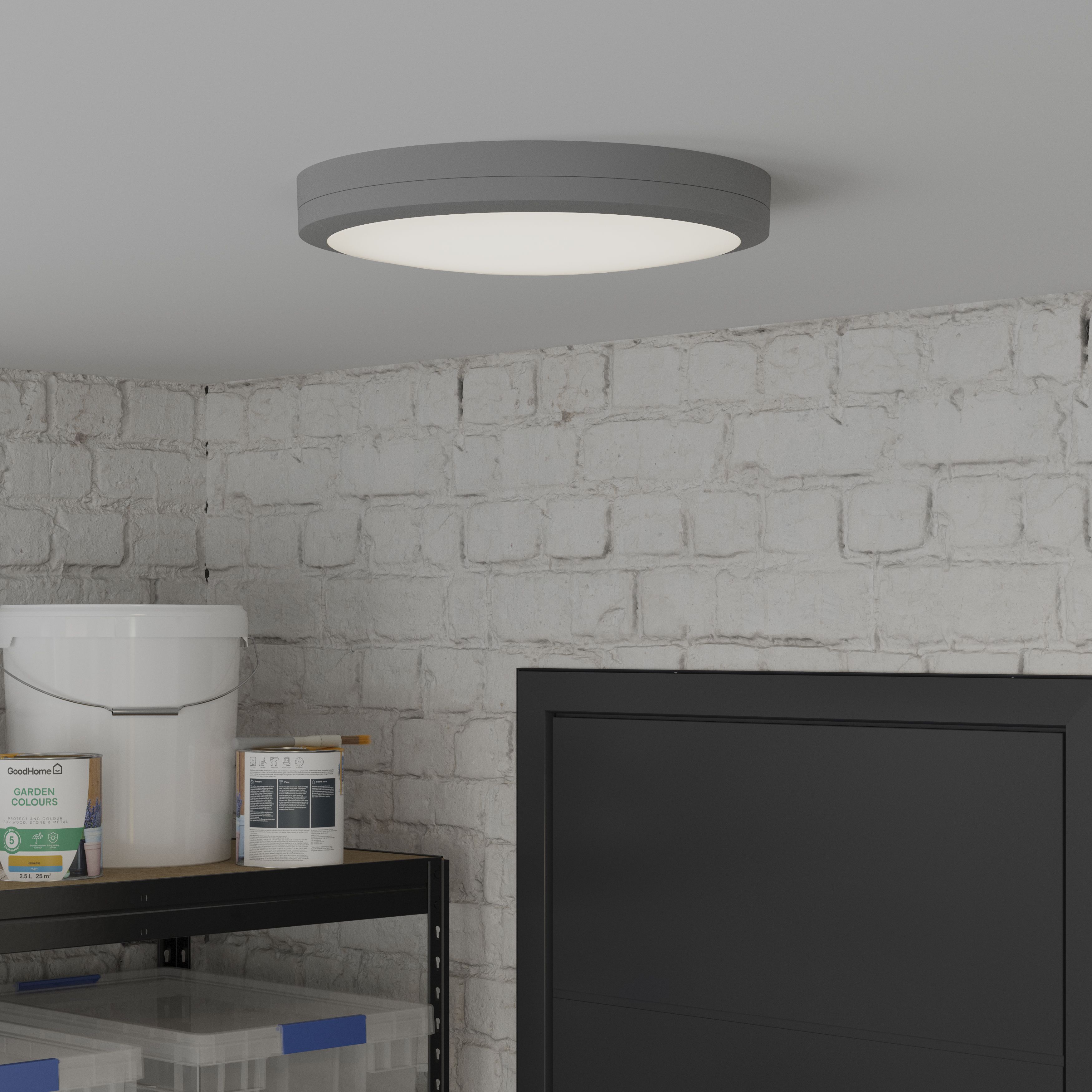 GoodHome Tilman Grey Wired LED Bulkhead light (Dia) 39cm