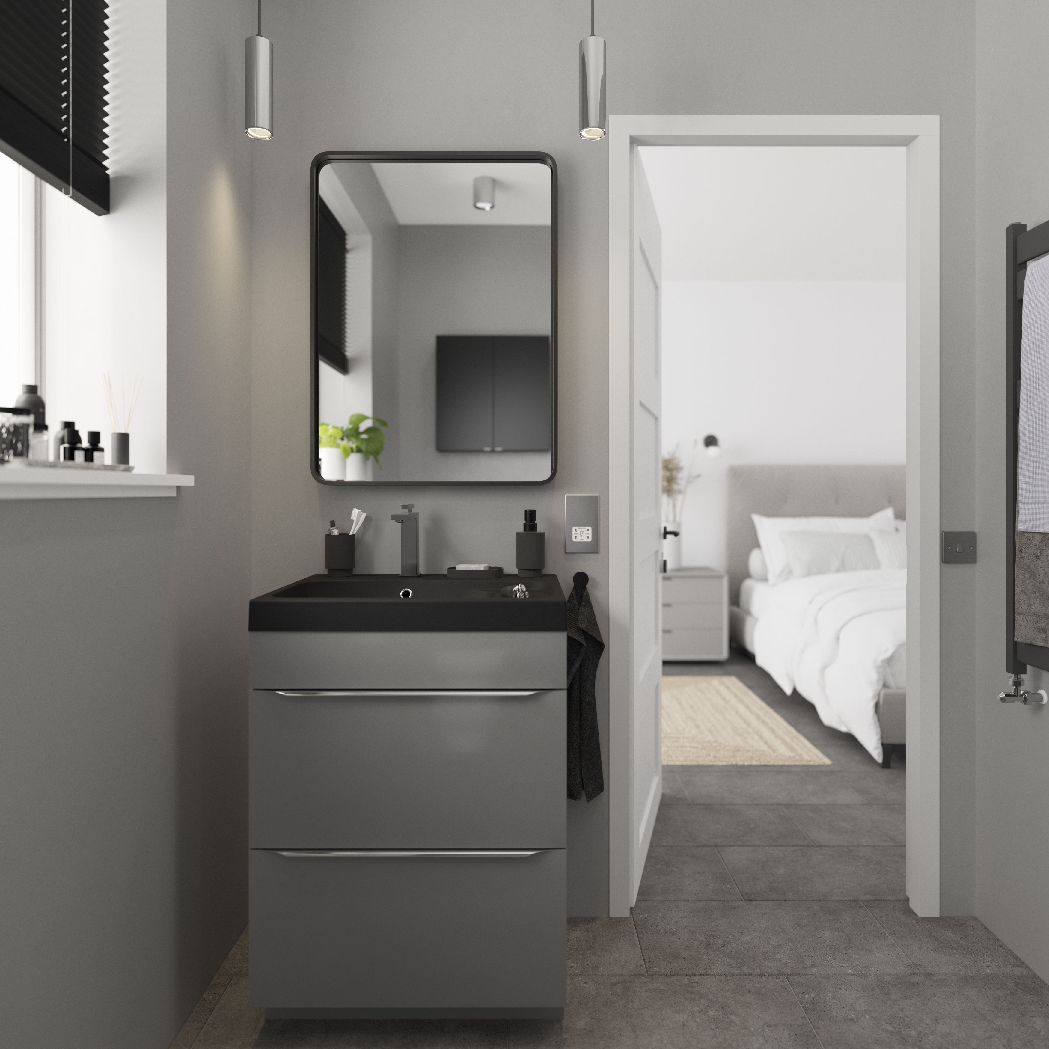 GoodHome Tisa Black Rectangular Wall-mounted Bathroom Mirror (H)60cm (W)80cm