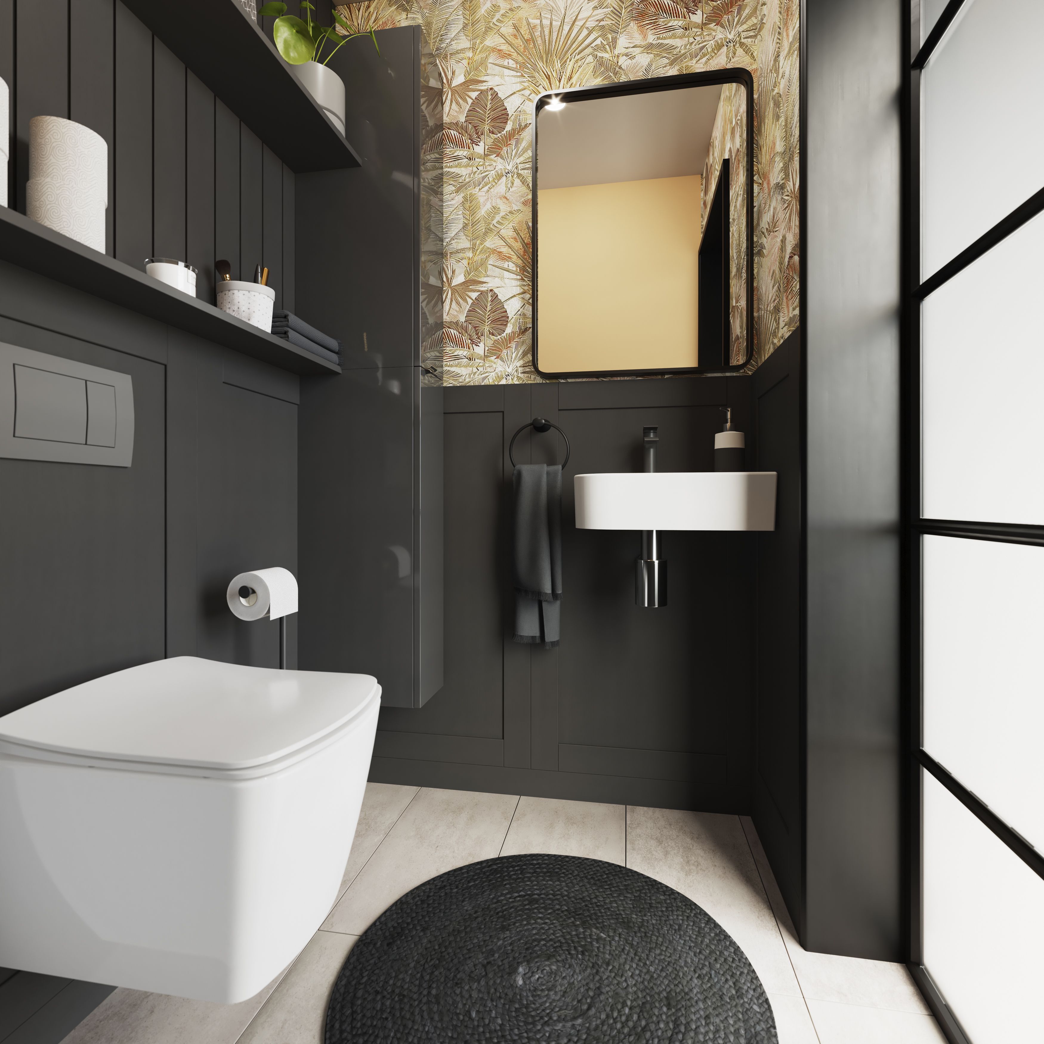 GoodHome Tisa Black Rectangular Wall-mounted Bathroom Mirror (H)60cm (W)80cm
