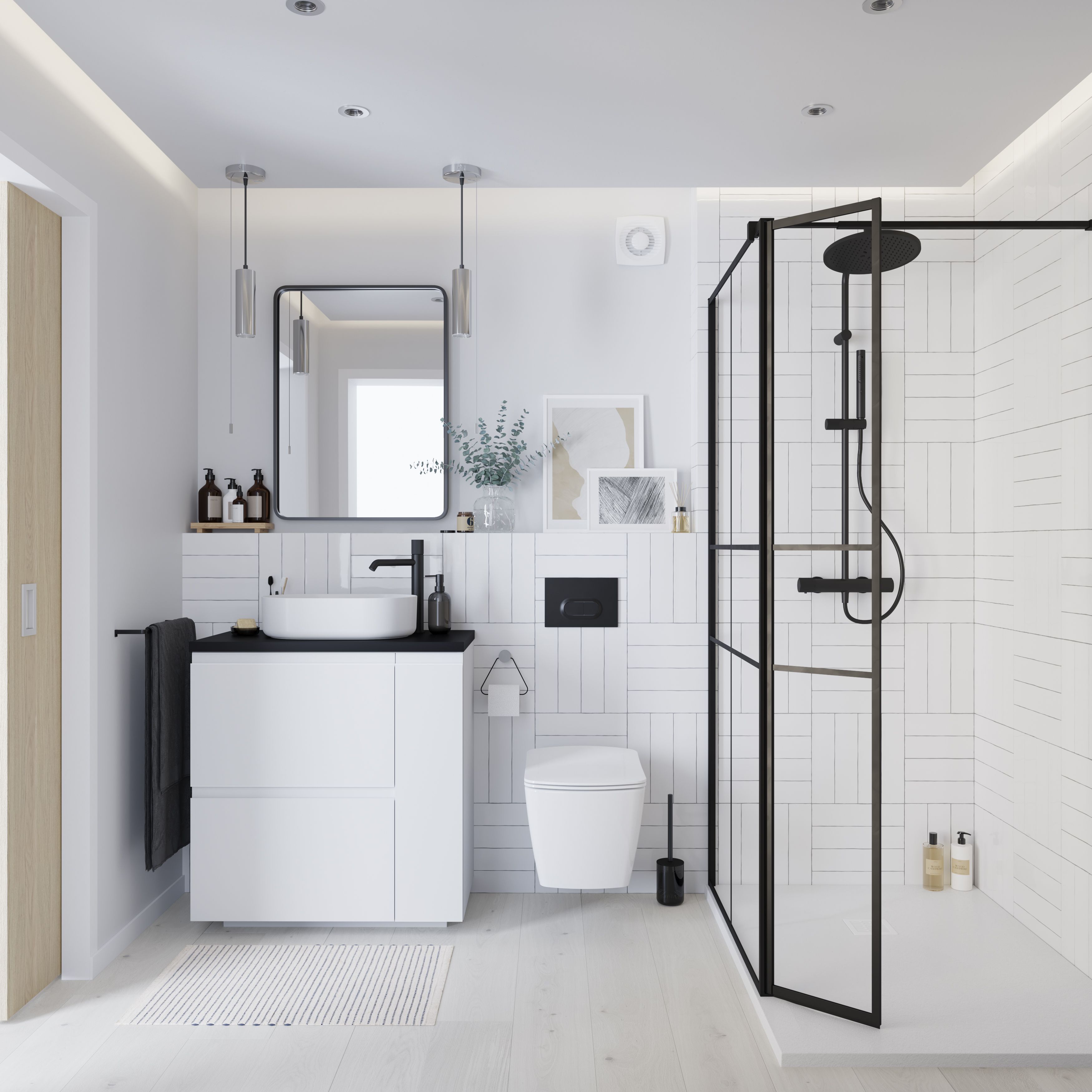 GoodHome Tisa Black Rectangular Wall-mounted Bathroom Mirror (H)60cm (W)80cm