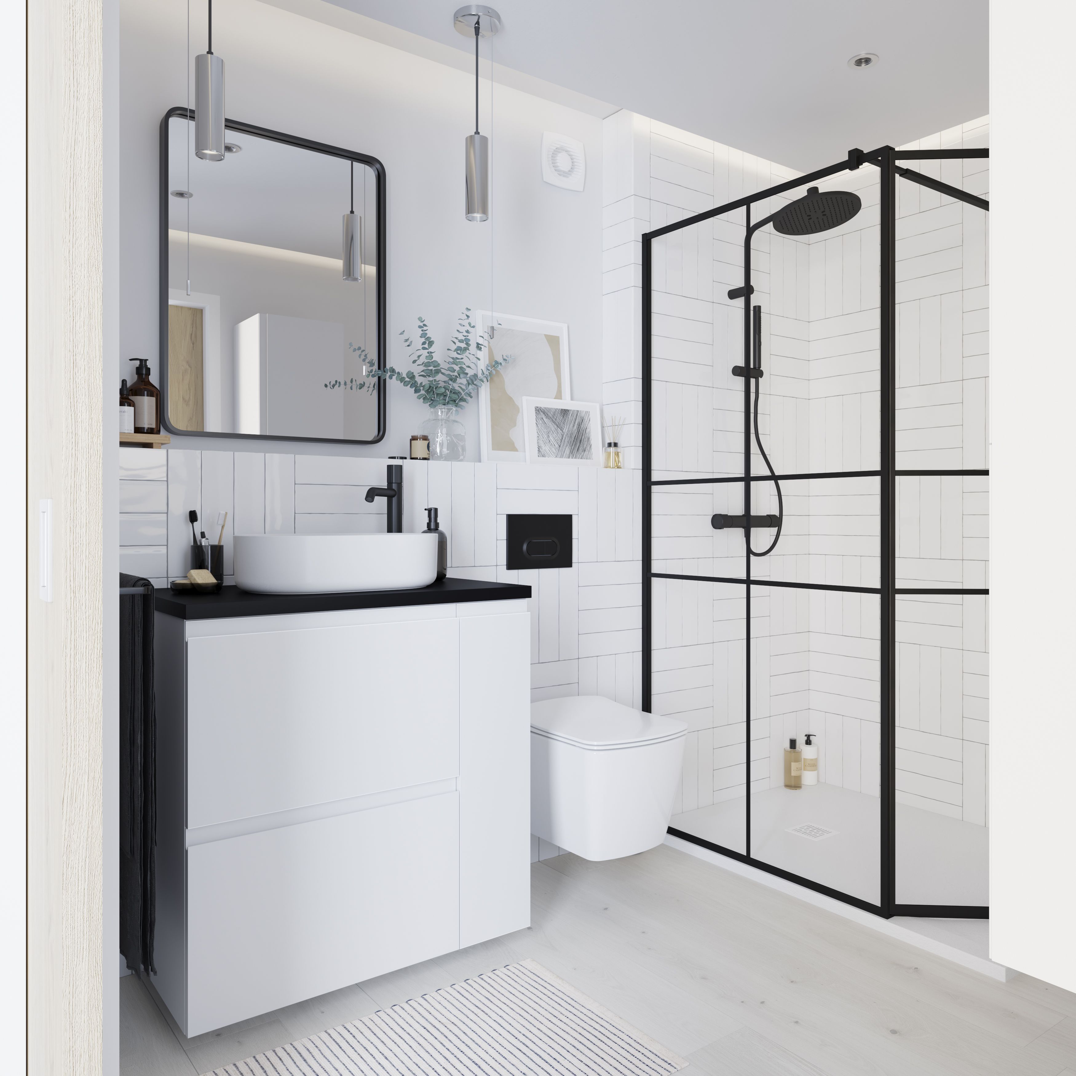 GoodHome Tisa Black Rectangular Wall-mounted Bathroom Mirror (H)60cm (W)80cm