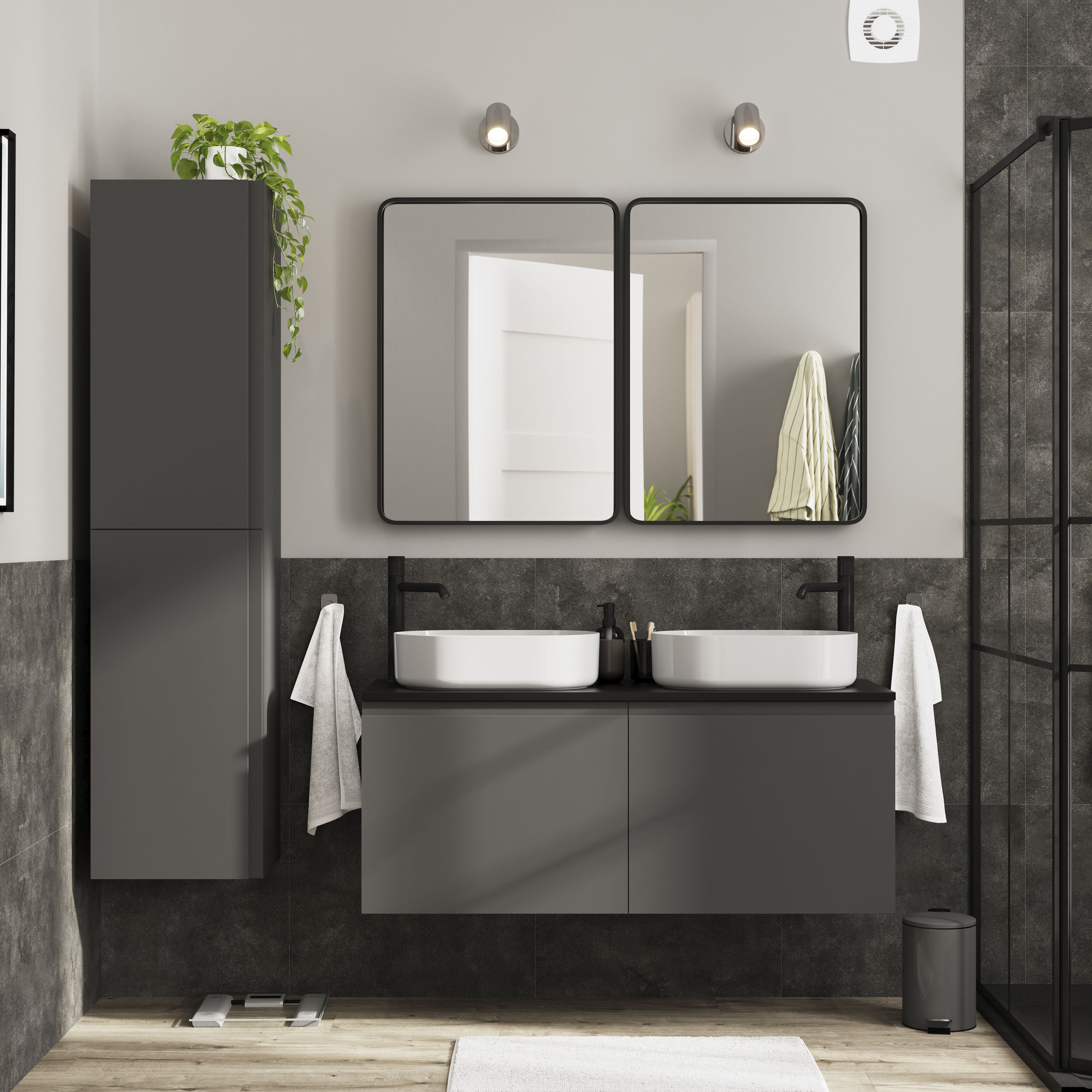 GoodHome Tisa Black Rectangular Wall-mounted Bathroom Mirror (H)60cm (W)80cm