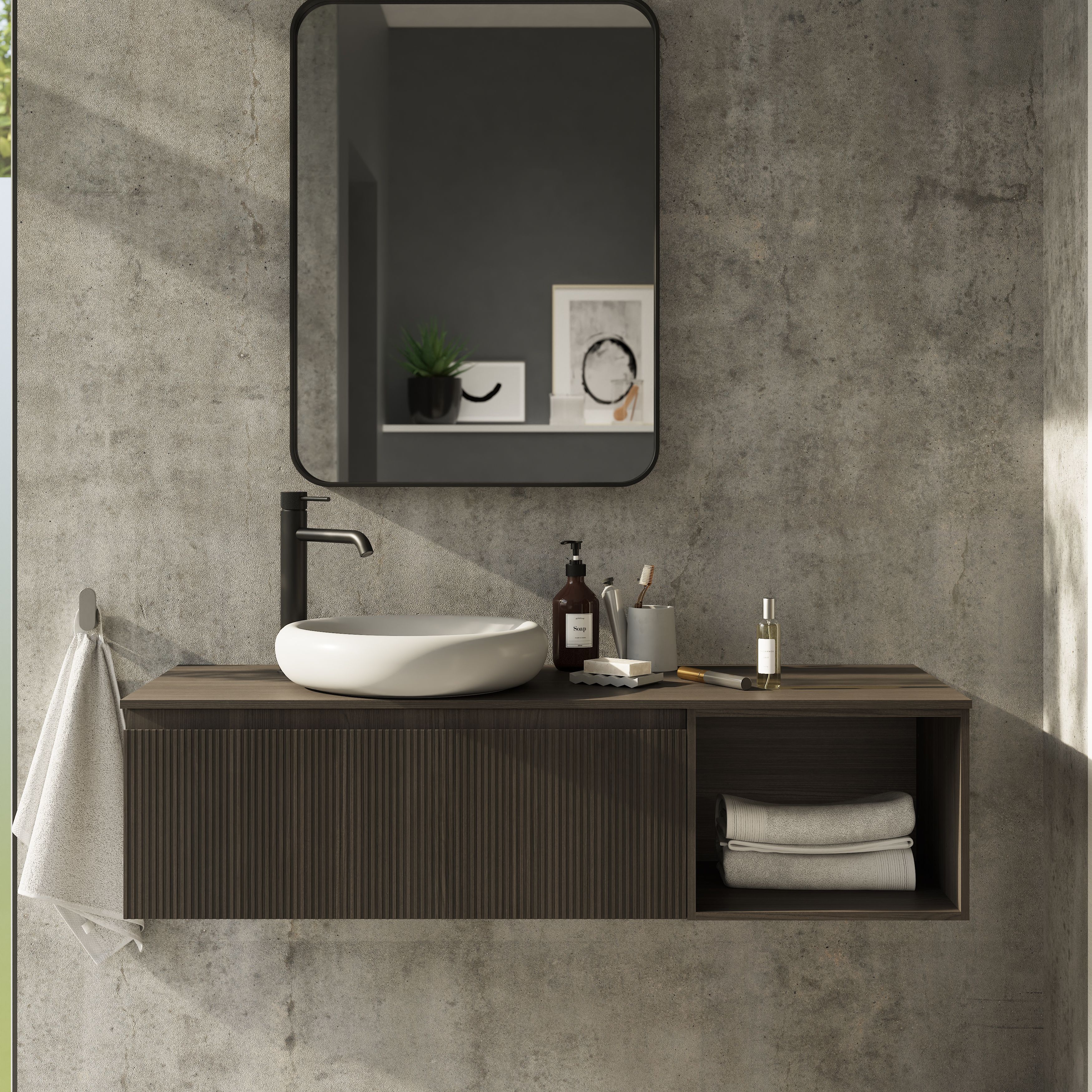 GoodHome Tisa Black Rectangular Wall-mounted Bathroom Mirror (H)60cm (W)80cm