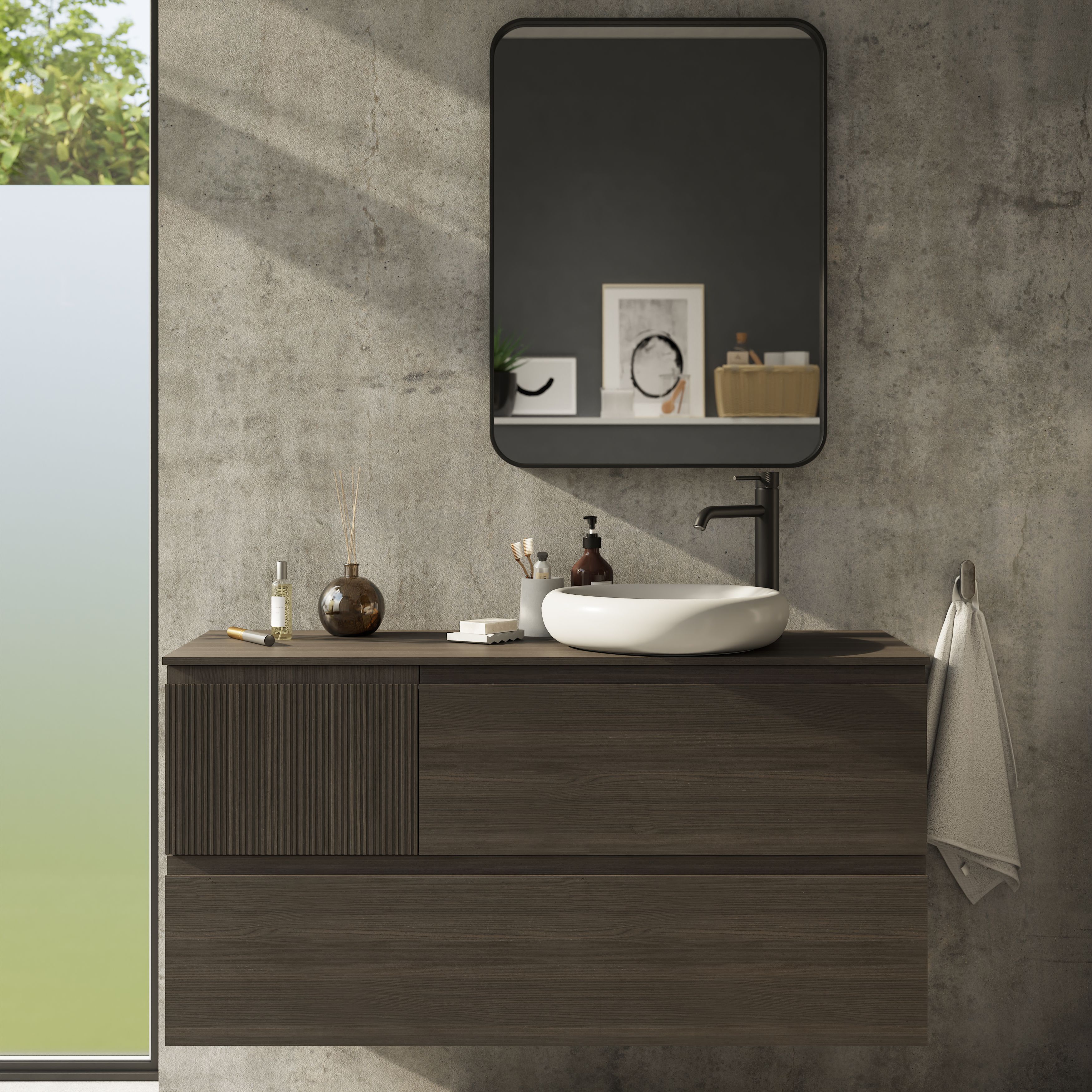 GoodHome Tisa Black Rectangular Wall-mounted Bathroom Mirror (H)60cm (W)80cm