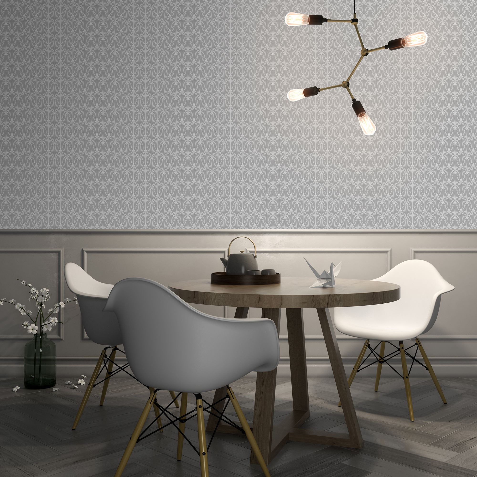GoodHome Tiverton Grey Silver effect Geometric Textured Wallpaper