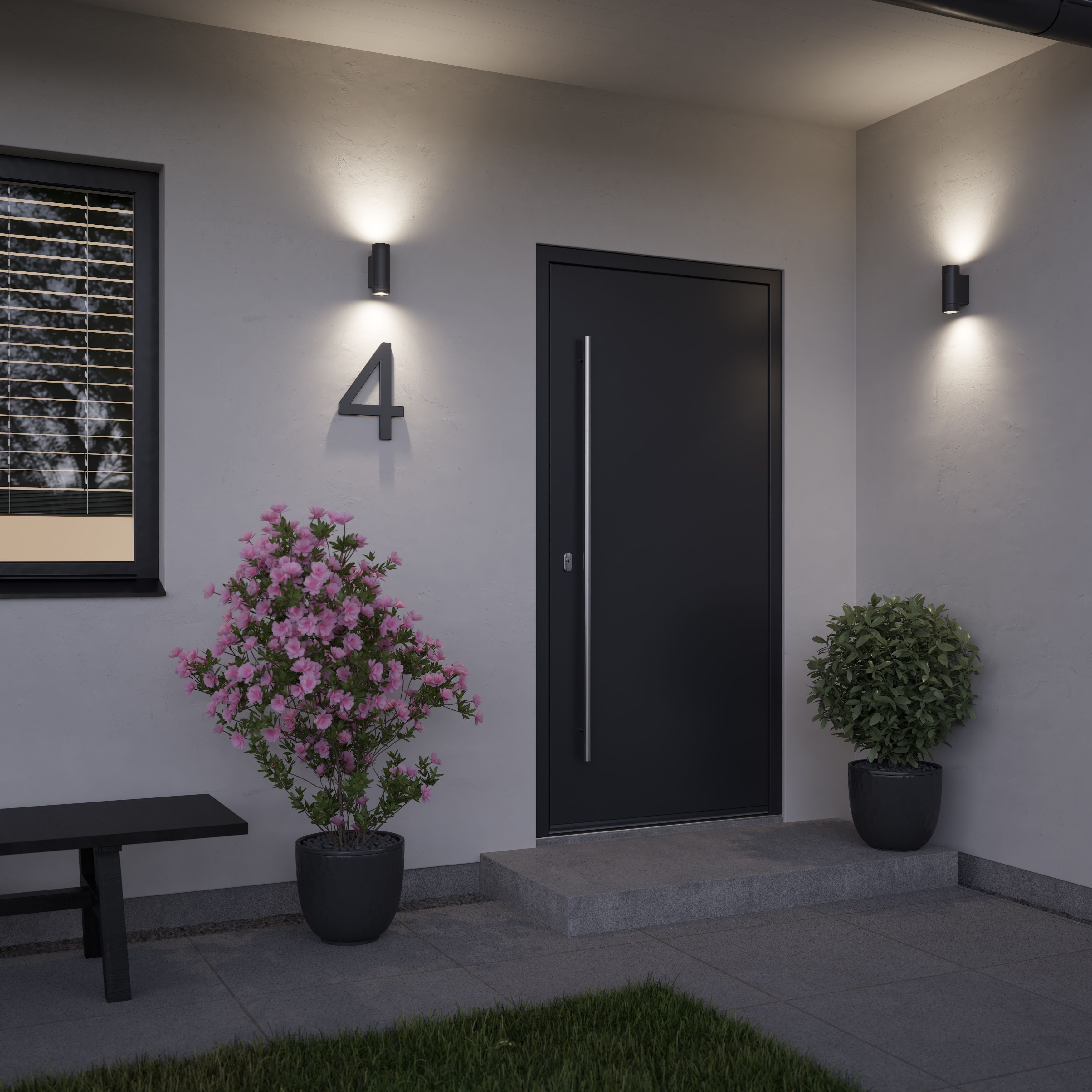 GoodHome Tongoa Fixed Matt Black Mains-powered Outdoor Double Wall light
